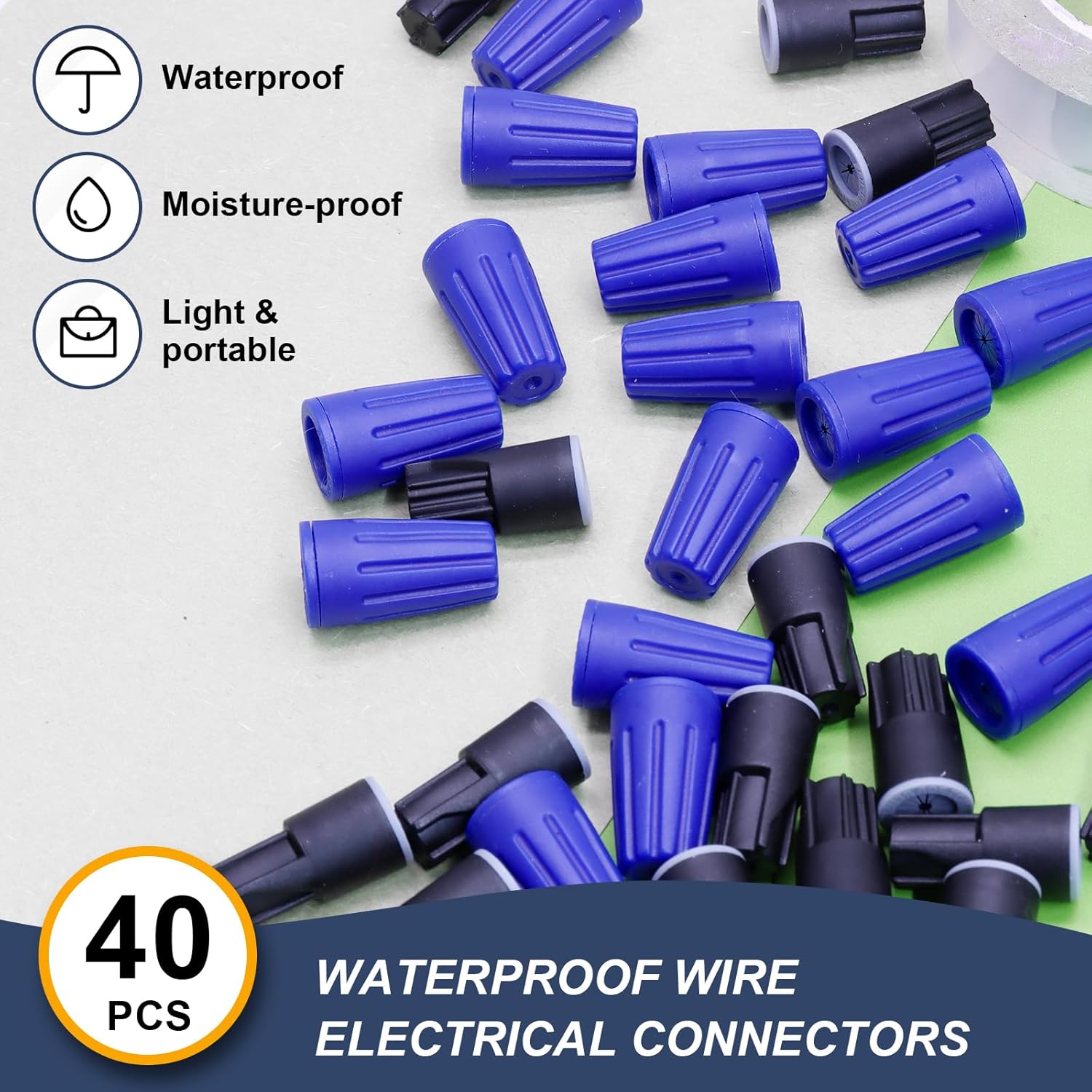 Biaungdo 40 Pcs Black and Blue Waterproof Wire Electrical Connectors, Outdoor Seal Twist Nuts Caps Cable Terminal Electrical Connectors for Outdoor Landscape Light, Irrigation Valves - Image 3