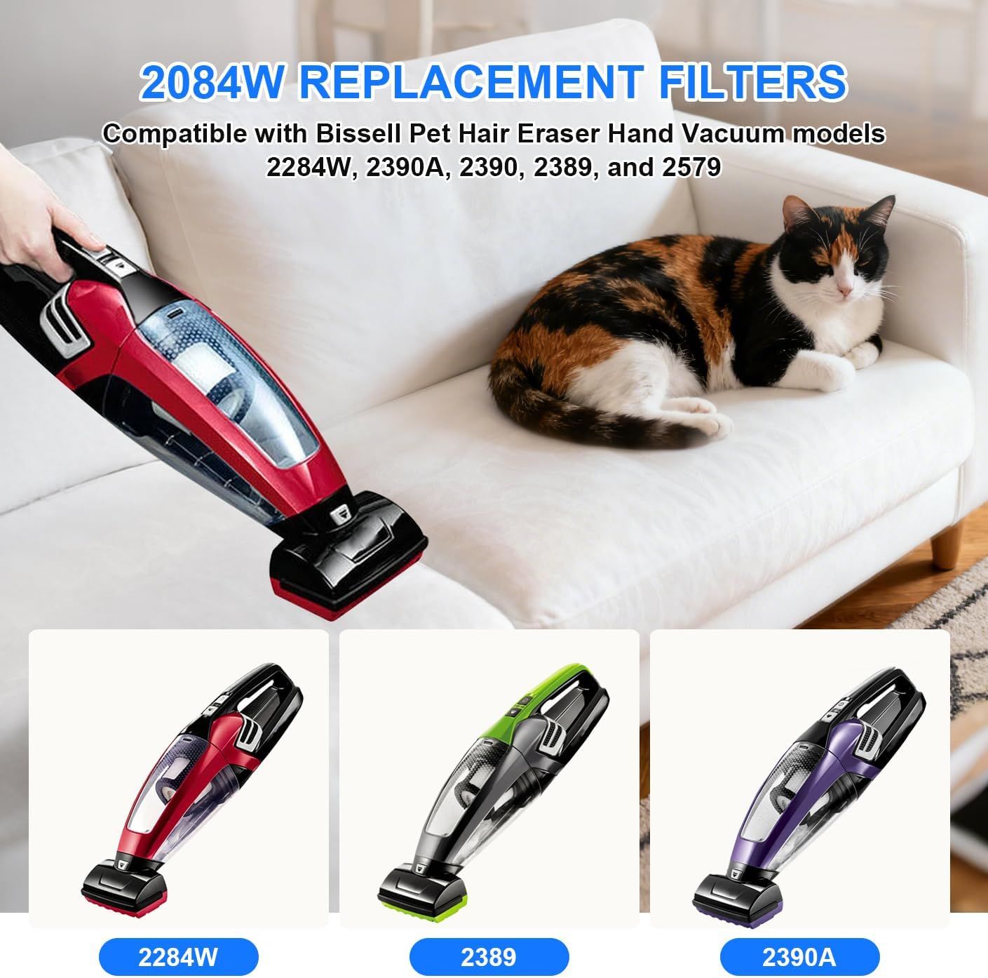 Hepa ilter Replacement Compatible with Bissell Pet Hair Eraser Hand Vacuum 2390A, 2284W, 2390, 2579, 2389, Part # 1614212 1614203 1614204-4 Mesh ilters and 6 oam ilters - Image 3