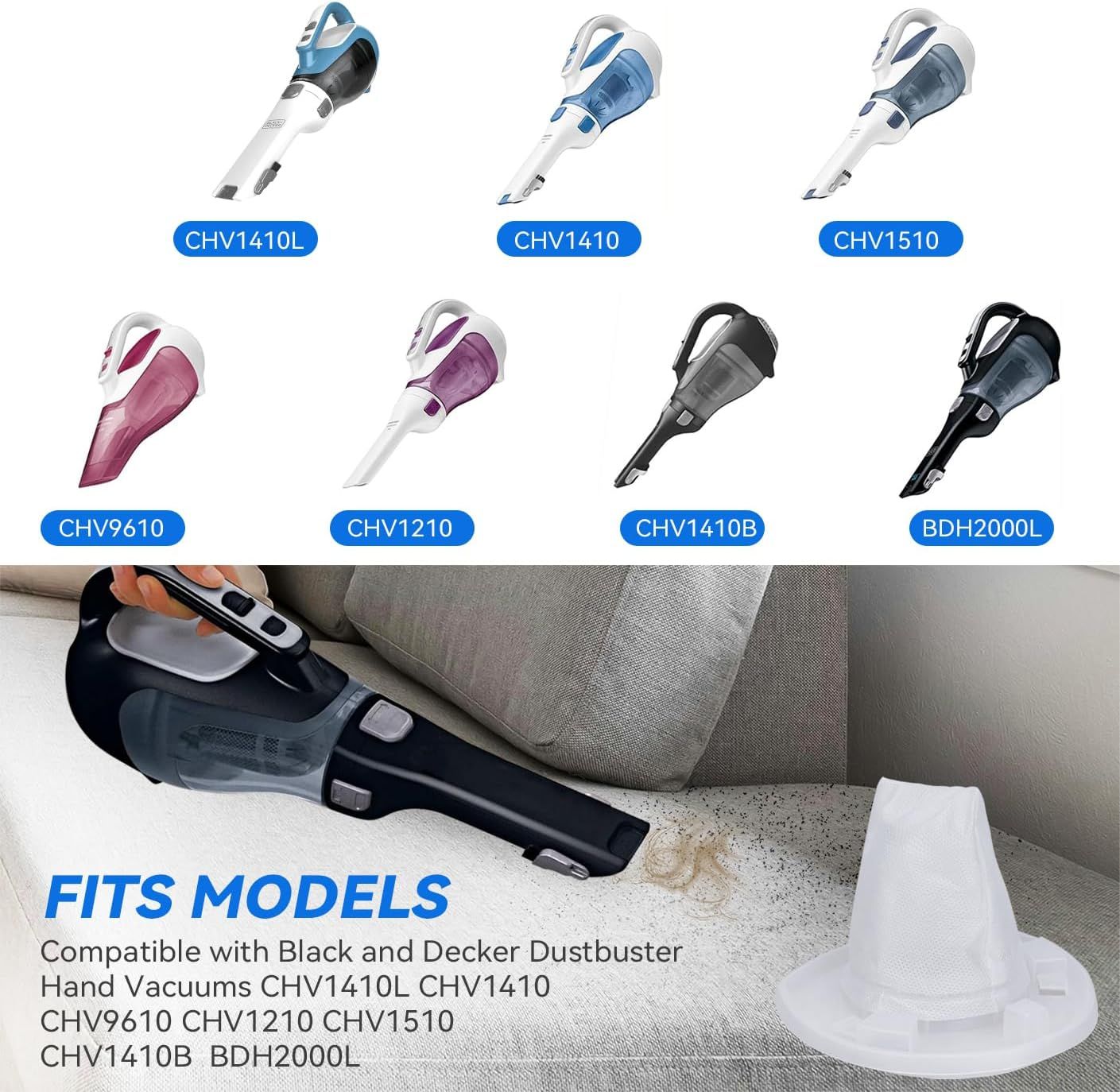 HNVC10 ilter Replacement or Black and Decker Dustbuster Hand Vacuum HNVC115J06, HNVC115B22, HNVC215B10, HNV215B12, HNVC215BW52, HNVC220BCZ01, HNVC220BCP07 (12 Pack) - Image 3