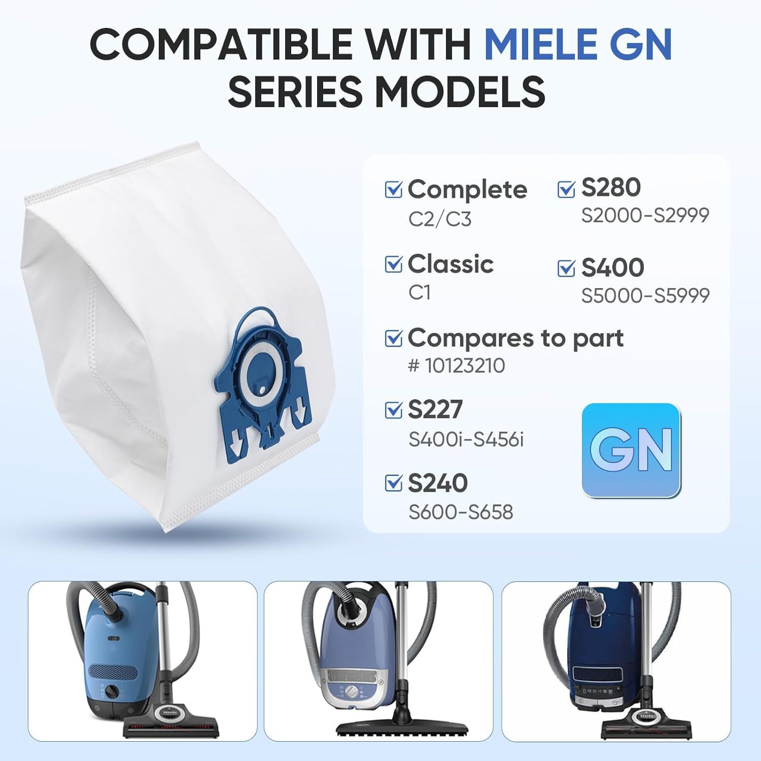 Replacement GN Vacuum Cleaner Bags Compatible with Miele Classic C1,Complete C2, Complete C3, S227/S240, S270,S400,S2,S5,S8 Series Canister Vacuum Cleaner (6 Pack Dust Bags + 2 Set ilters) - Image 3