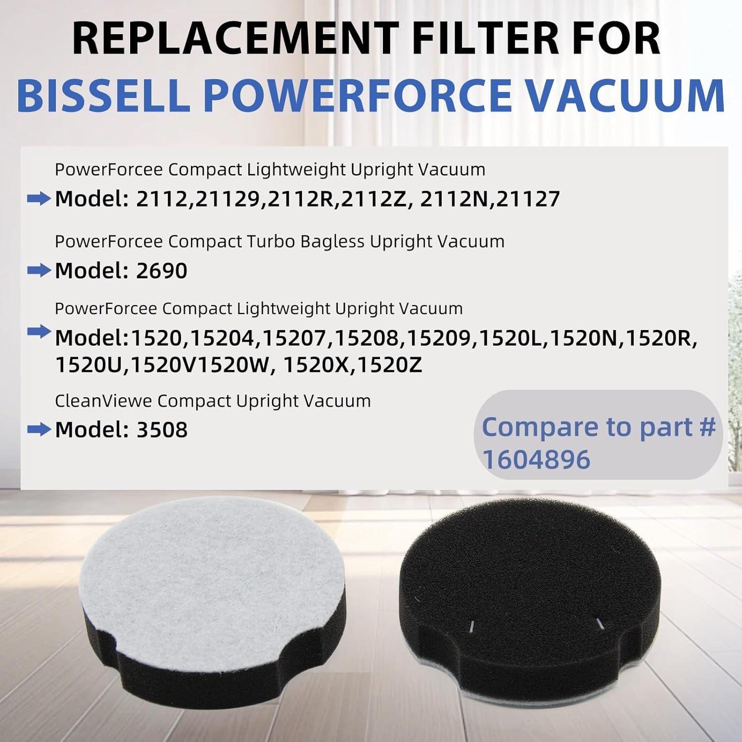 4 Pack ilter Replacement or Bissell Powerorce Compact Lightweight Vacuum Cleaner 1520 2112, Compatible with Bissell Turbo Bagless 2690 Cleanview 3508 Cleaner, Compare to Part #1604896/160-4896 - Image 3