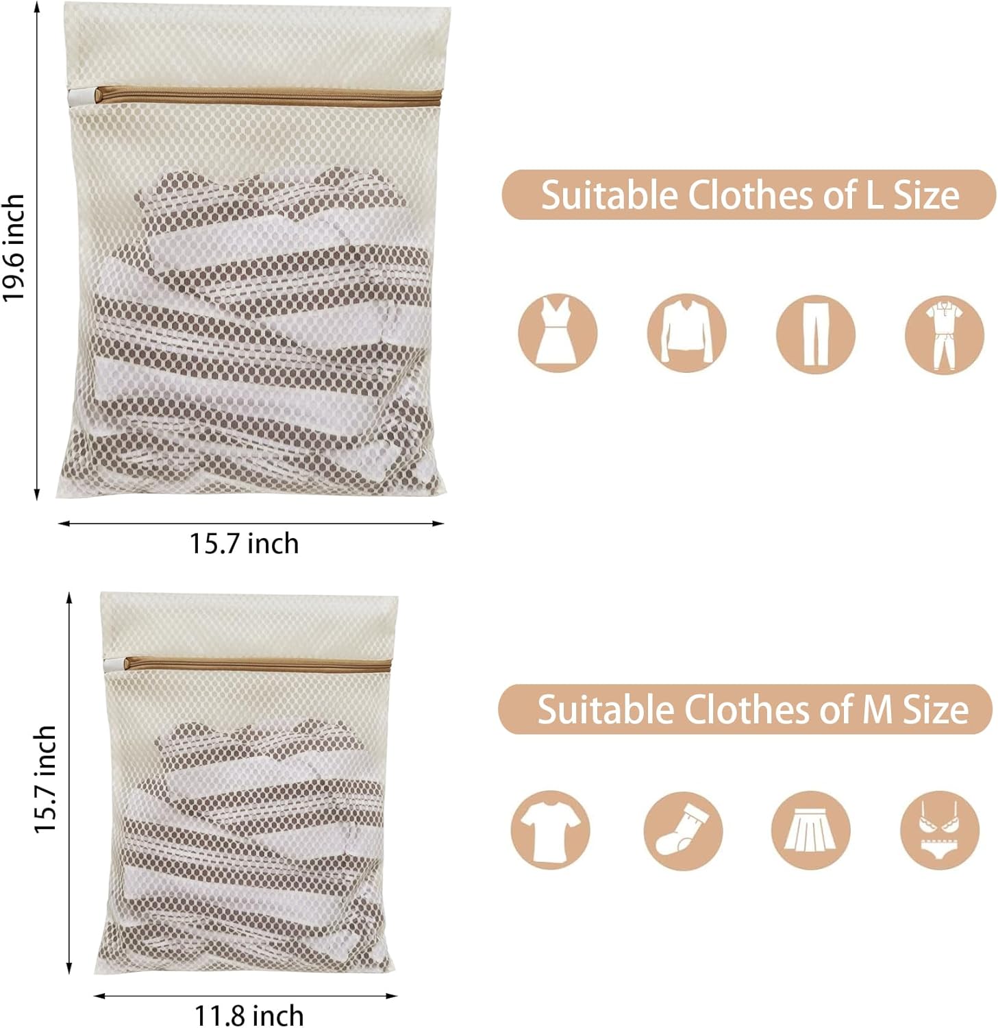 6 Pack Laundry Bag, Durable Honeycomb Mesh Laundry Bags Suitable for Delicate Clothes Washing (3 Large, 3 Medium) Beige - Image 2