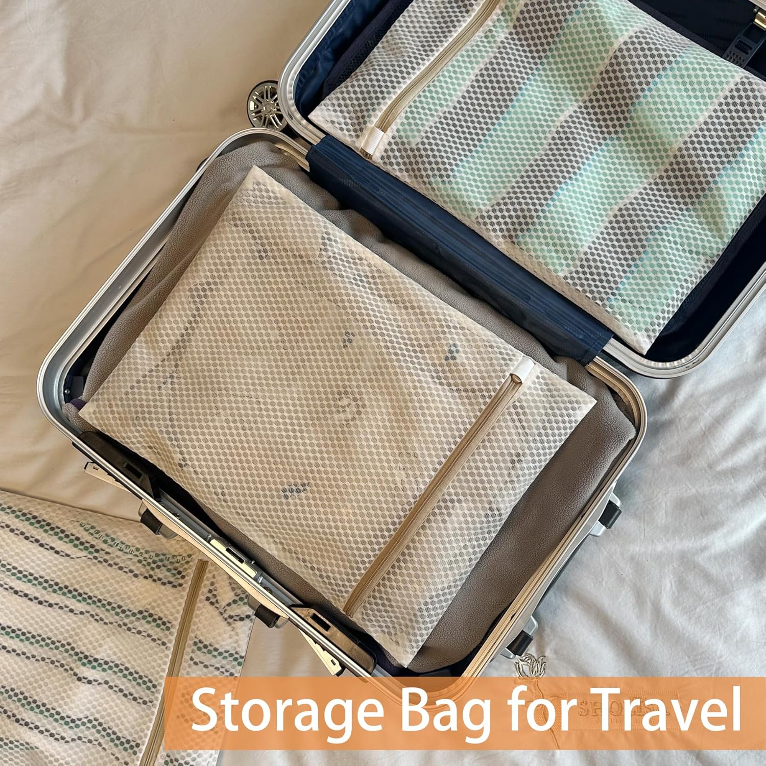 6 Pack Laundry Bag, Durable Honeycomb Mesh Laundry Bags Suitable for Delicate Clothes Washing (3 Large, 3 Medium) Beige - Image 5