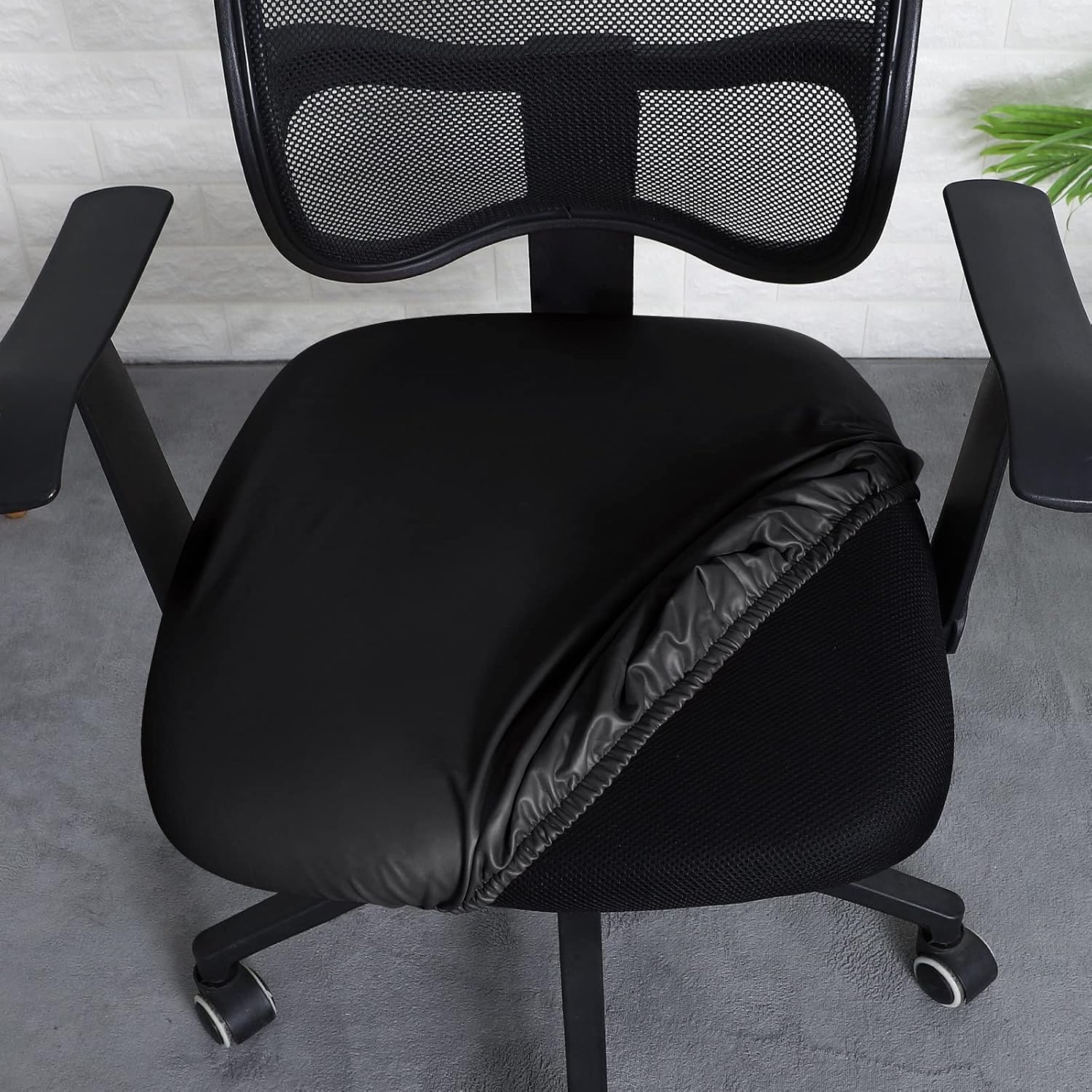 FORCHEER Office Chair seat Covers Leather Stretch Waterproof PU Computer Chair Seat Cushion Slipcovers-Black - Image 3