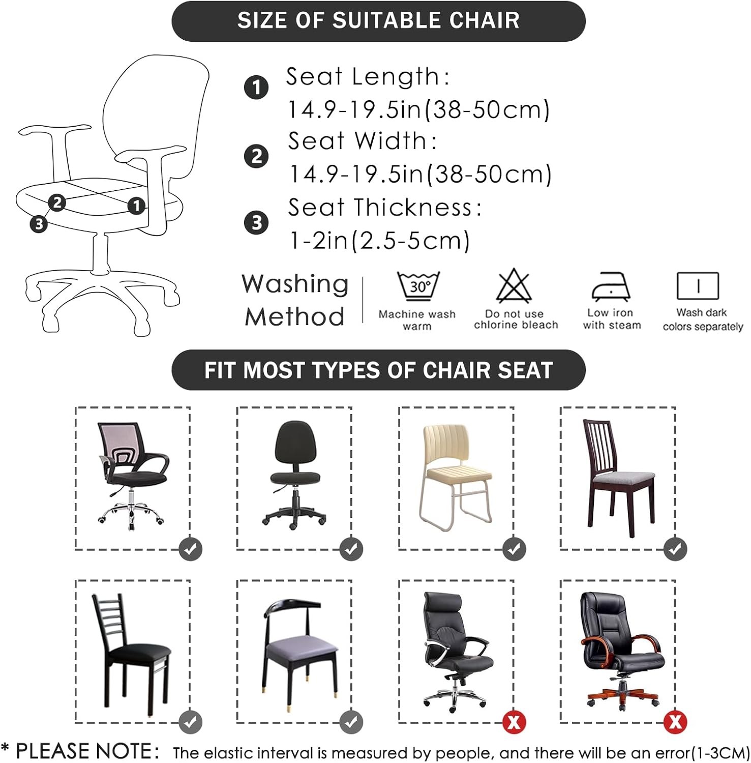 FORCHEER Office Chair seat Covers Leather Stretch Waterproof PU Computer Chair Seat Cushion Slipcovers-Black - Image 6