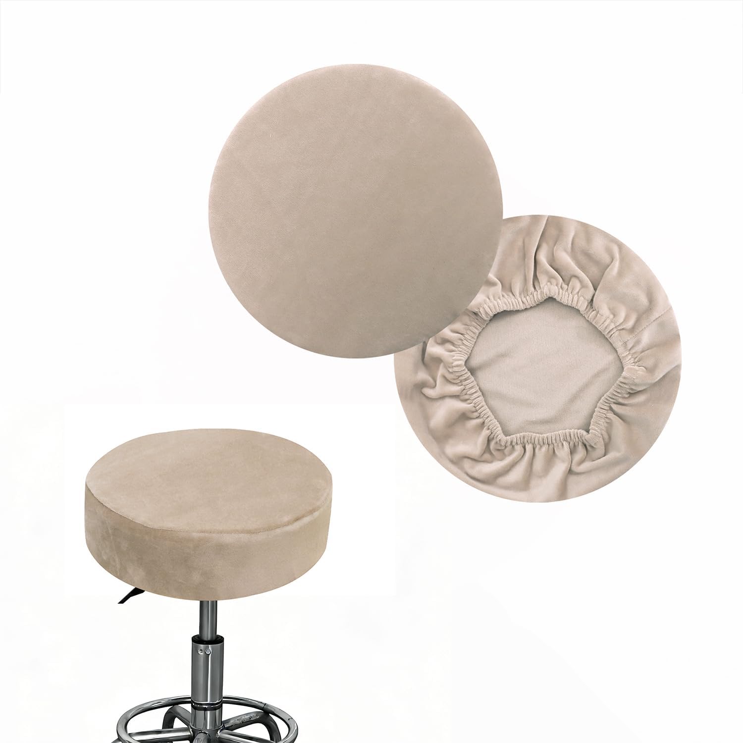 Round Bar Stool Covers Set of 2 Velvet Camel Stretch Large Round Counter Stool Seat Slipcovers 16-18