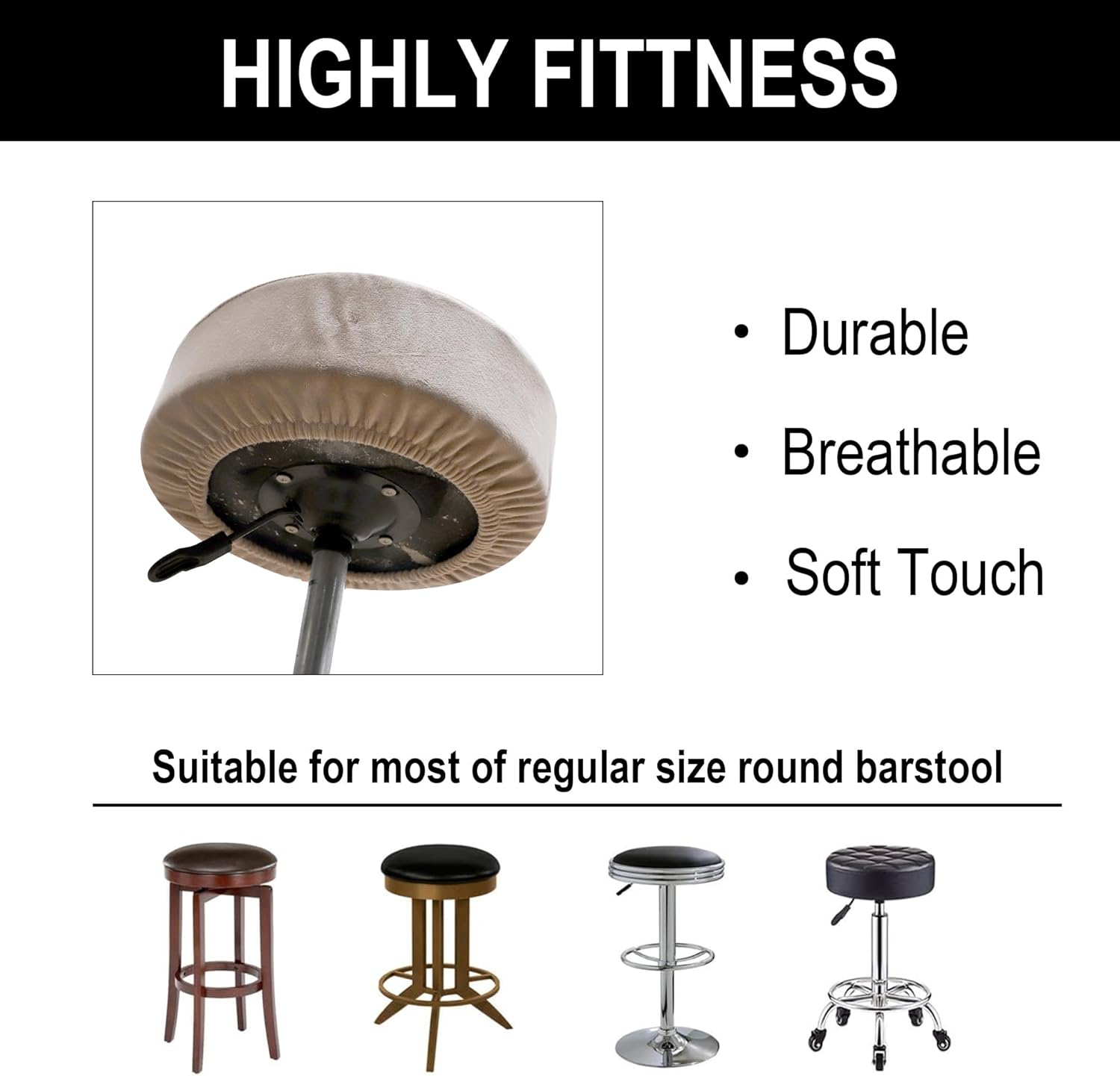 Round Bar Stool Covers Set of 2 Velvet Camel Stretch Large Round Counter Stool Seat Slipcovers 16-18