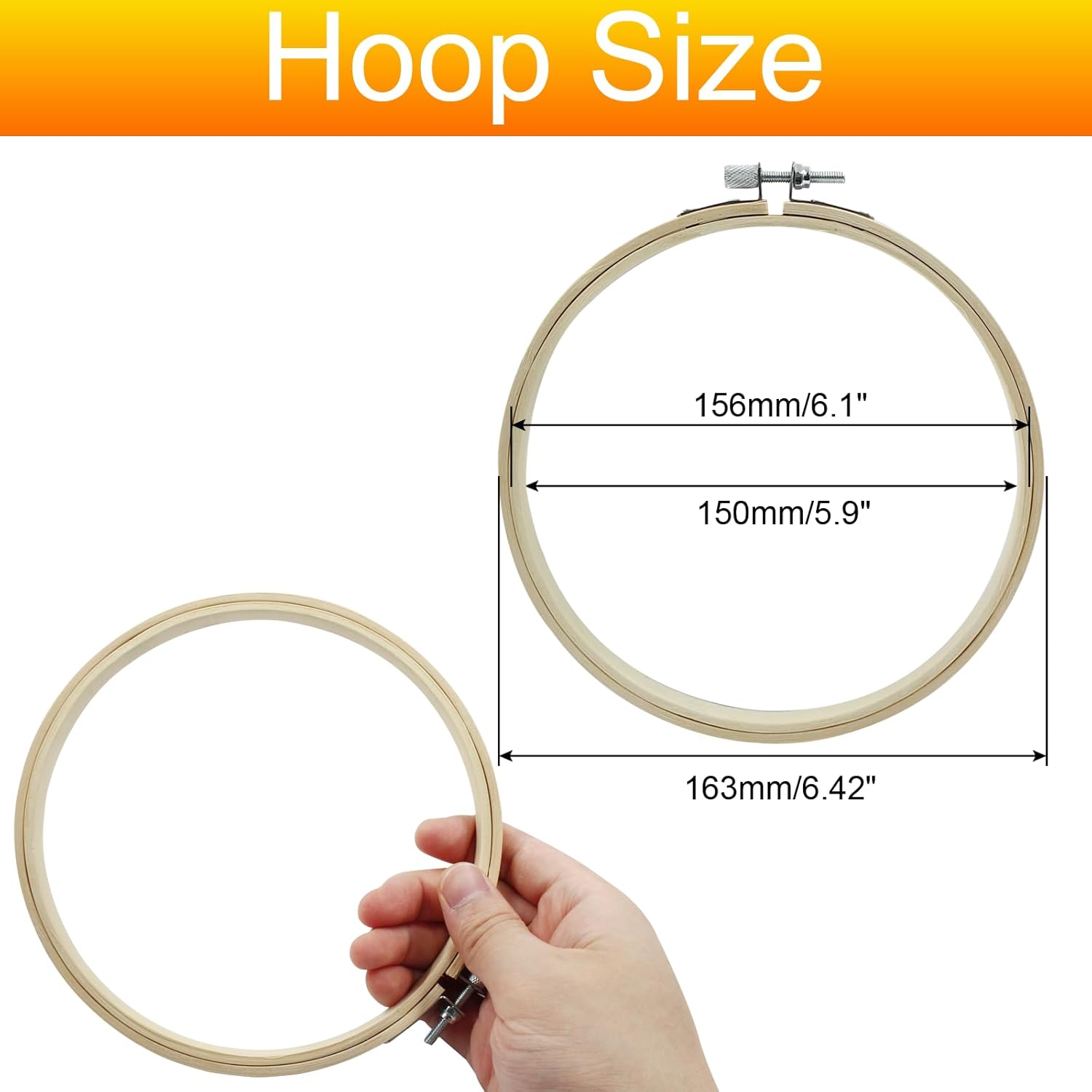 Biaungdo 6 Pieces 6 Inch Embroidery Hoops, Round Wood Embroidery Hoops, Adjustable Bamboo Circle Cross Stitch Hoop Ring, Wooden Embroidery Frames for Art Craft Sewing, Christmas Decoration - Image 2