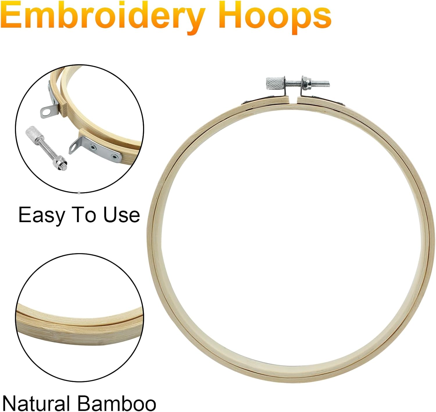 Biaungdo 6 Pieces 6 Inch Embroidery Hoops, Round Wood Embroidery Hoops, Adjustable Bamboo Circle Cross Stitch Hoop Ring, Wooden Embroidery Frames for Art Craft Sewing, Christmas Decoration - Image 3