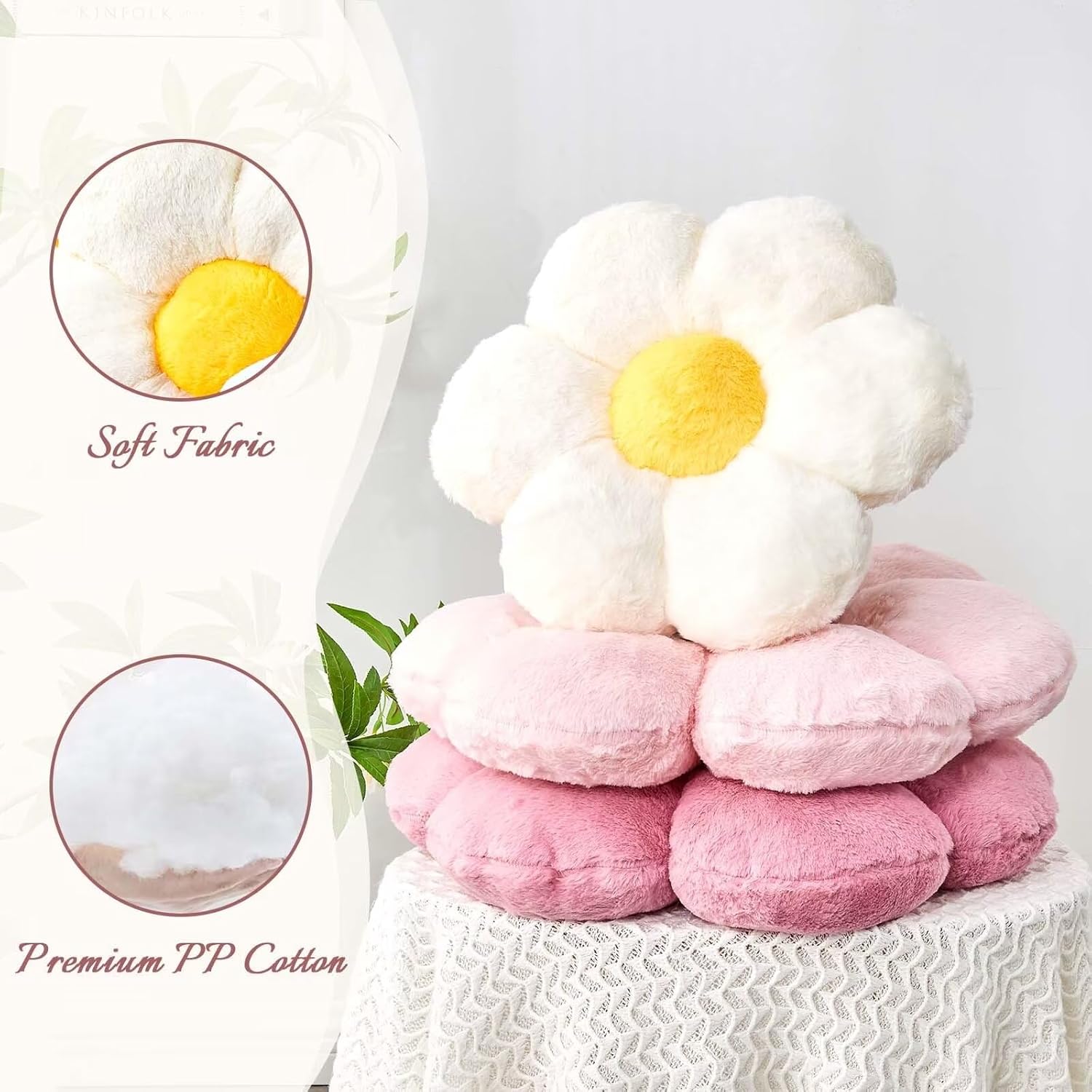 Pink Flower Pillow, Cute Decorative Flower Shaped Throw Pillow with Faux Rabbit Fur, 14.9