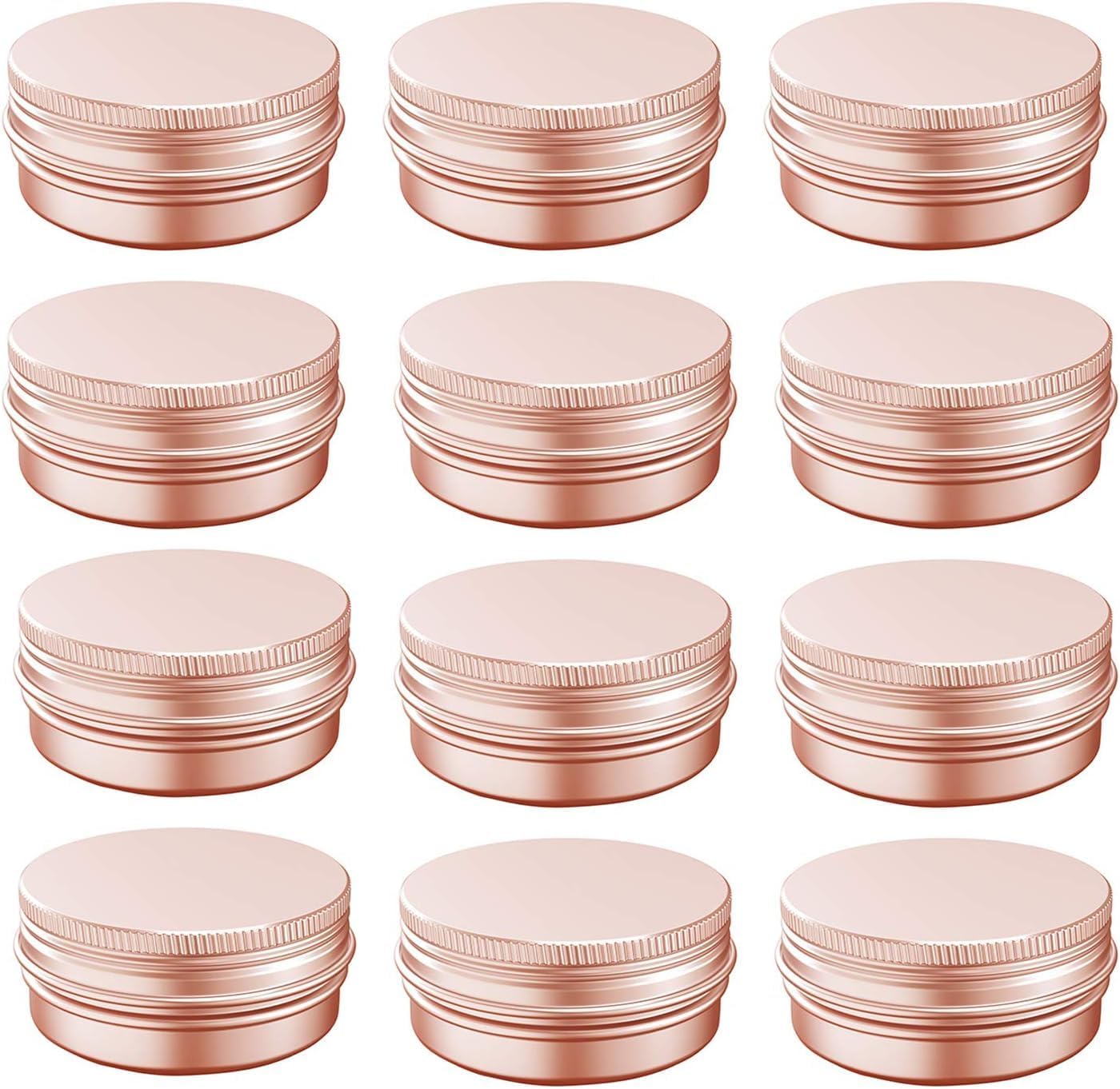 1 oz Aluminum Tin Jar with Screw Cap Refillable Container for Cosmetic, Lip Balm, Cream, Rose Gold 12 Pcs. - Image 1