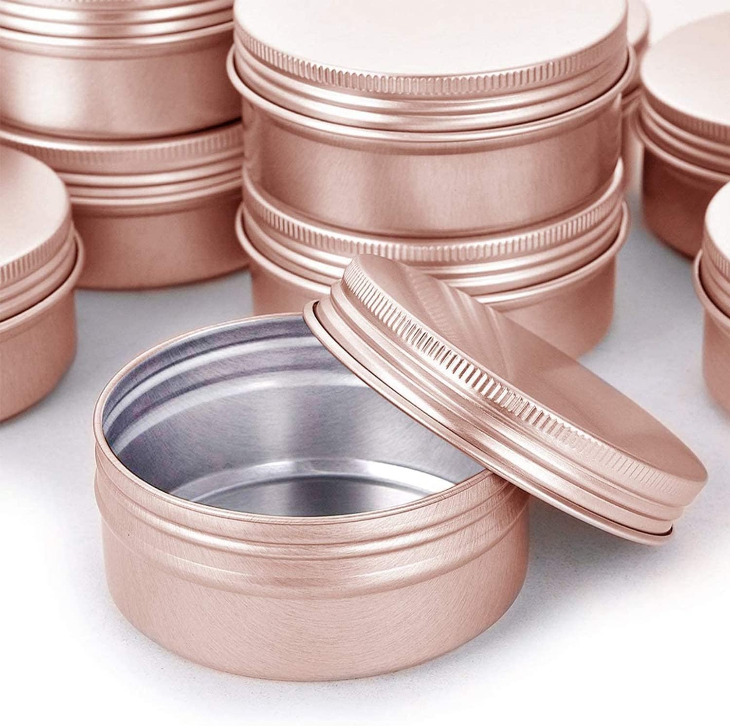 1 oz Aluminum Tin Jar with Screw Cap Refillable Container for Cosmetic, Lip Balm, Cream, Rose Gold 12 Pcs. - Image 4