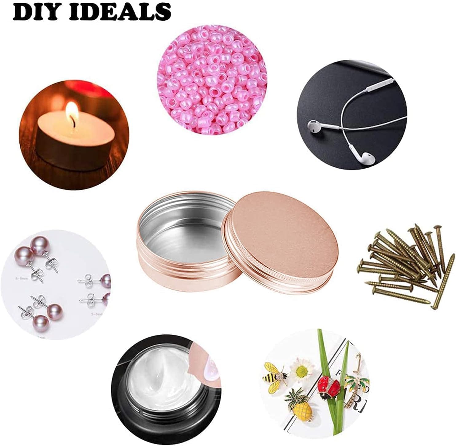 1 oz Aluminum Tin Jar with Screw Cap Refillable Container for Cosmetic, Lip Balm, Cream, Rose Gold 12 Pcs. - Image 5