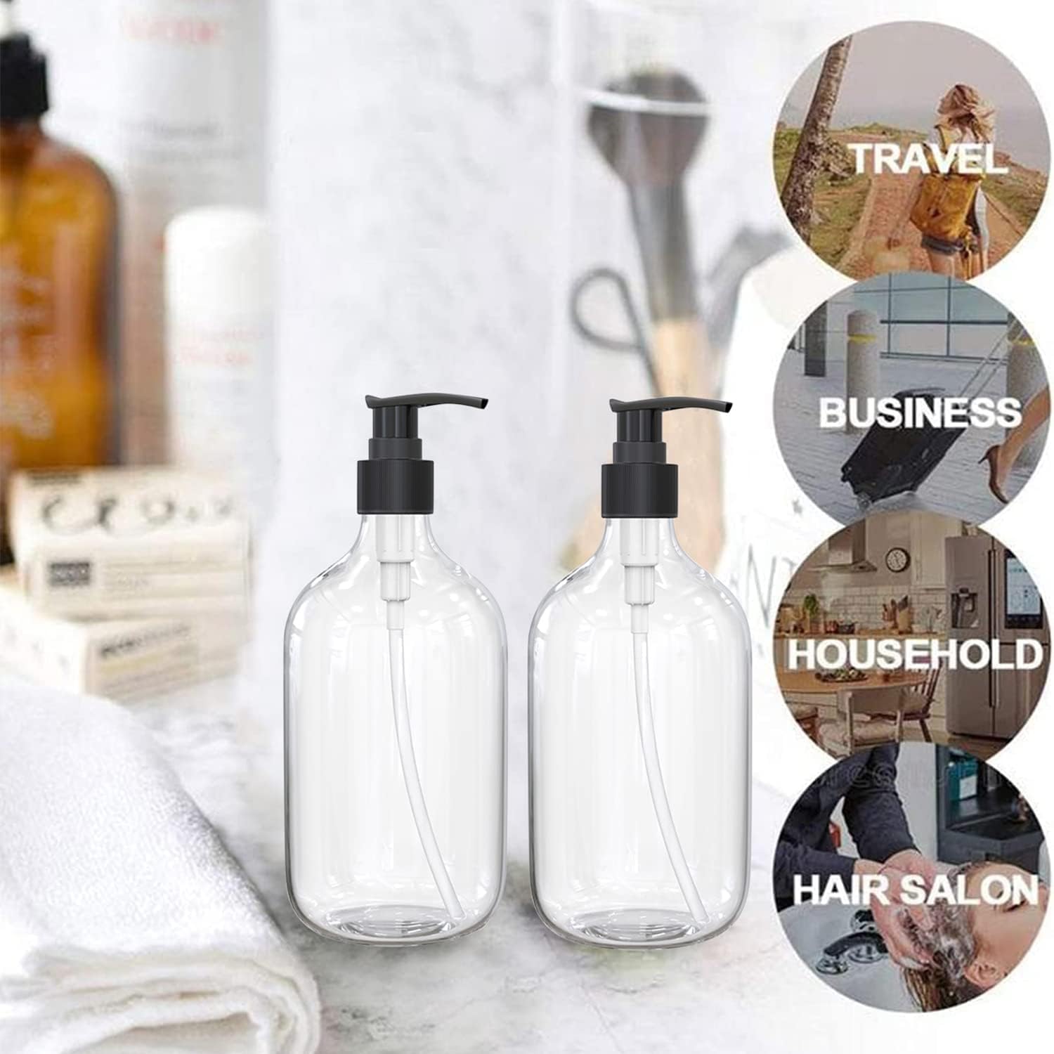 10 Ounce Clear Plastic Pump Bottle Dispenser, Refillable Empty Bottle Container with Pump for Essential Oil Soap Lotion Shampoo, 2 Pcs - Image 7