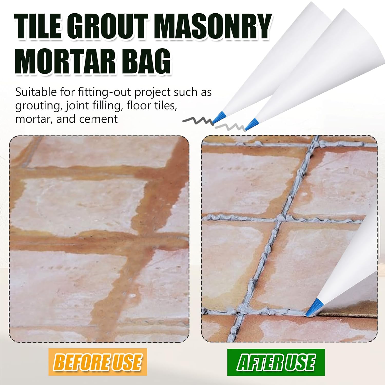 Biaungdo 3 Pack Tile Grout Masonry Mortar Bag & Brick Jointer & Tuck Pointers, Heavy Duty Piping Bags Grout Sealer Bag for Tile Installation(Blue) - Image 3