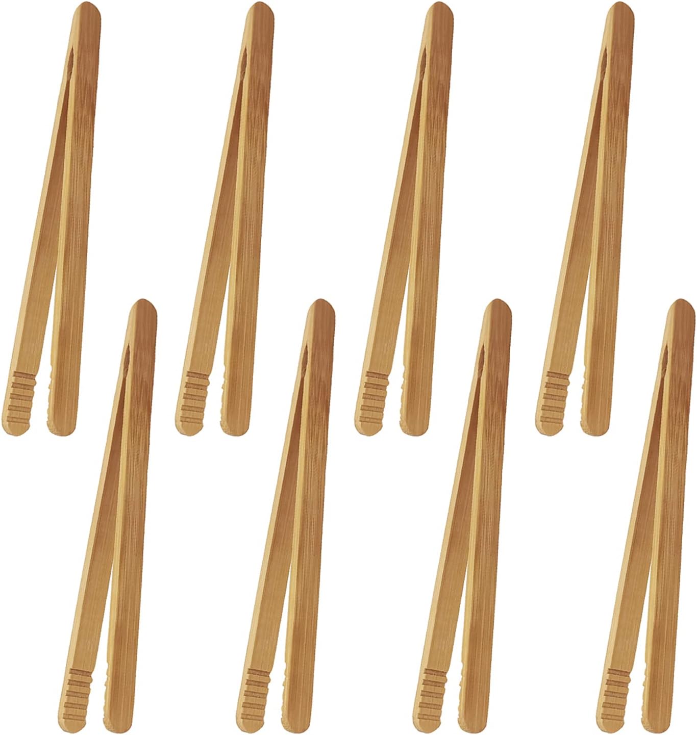 7 Inch Bamboo Kitchen Utensil Tongs, Reusable Bamboo Toast Tongs for Toast, Kimchi, Fruit and Tea, 8 Pcs. - Image 1