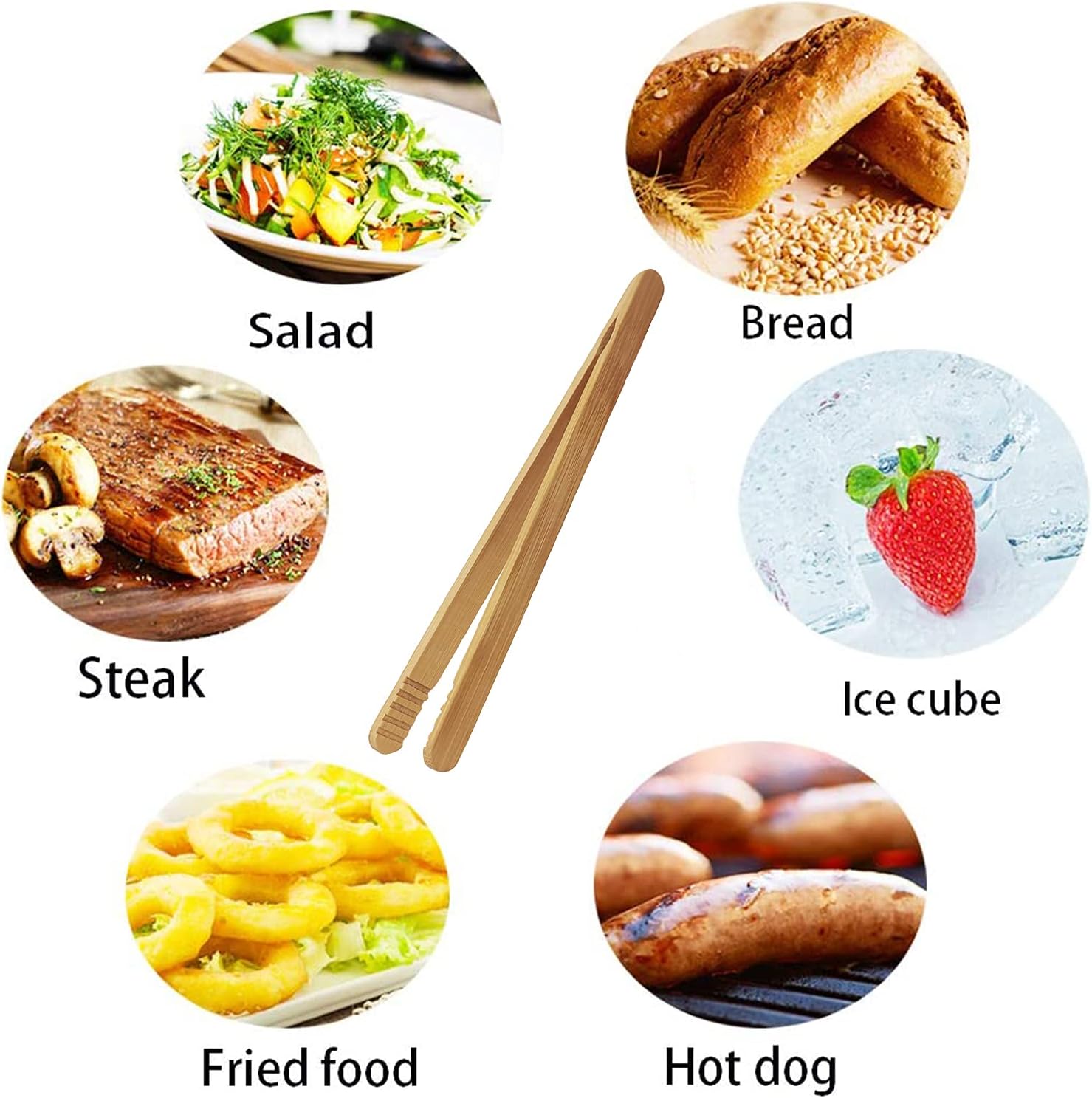 7 Inch Bamboo Kitchen Utensil Tongs, Reusable Bamboo Toast Tongs for Toast, Kimchi, Fruit and Tea, 8 Pcs. - Image 3