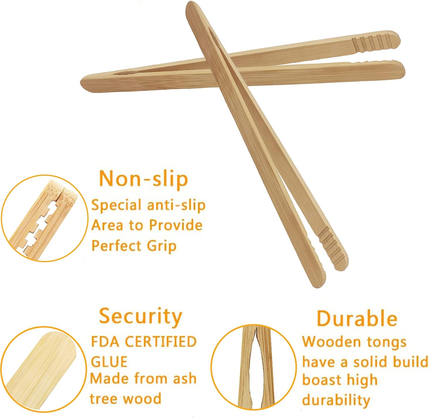 7 Inch Bamboo Kitchen Utensil Tongs, Reusable Bamboo Toast Tongs for Toast, Kimchi, Fruit and Tea, 8 Pcs. - Image 6
