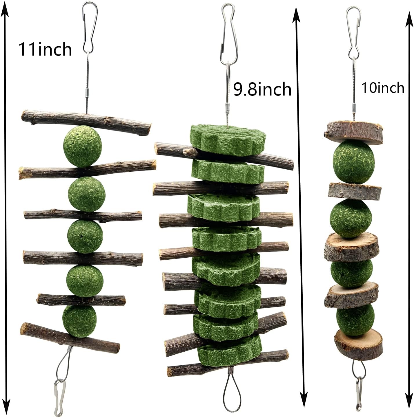 BallHull 3 Pcs Bunny Teeth Grinding Chew Toys, Apple Branch Chewing Sticks with Grass Ball and Grass Cake for Rabbits Bunnies Hamsters Guinea Pigs - Image 2