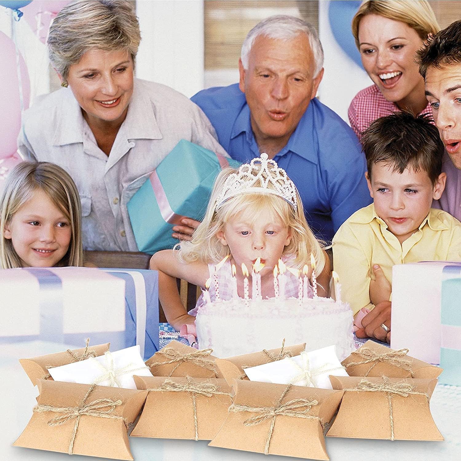 BallHull Kraft Paper Pillow Candy Box, Foldable Gift Box with Jute Rope for Weddings, Parties, Birthdays, Holidays, 60 Pcs - Image 4