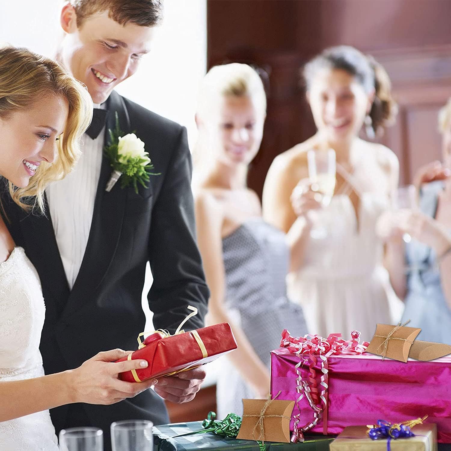 BallHull Kraft Paper Pillow Candy Box, Foldable Gift Box with Jute Rope for Weddings, Parties, Birthdays, Holidays, 60 Pcs - Image 5