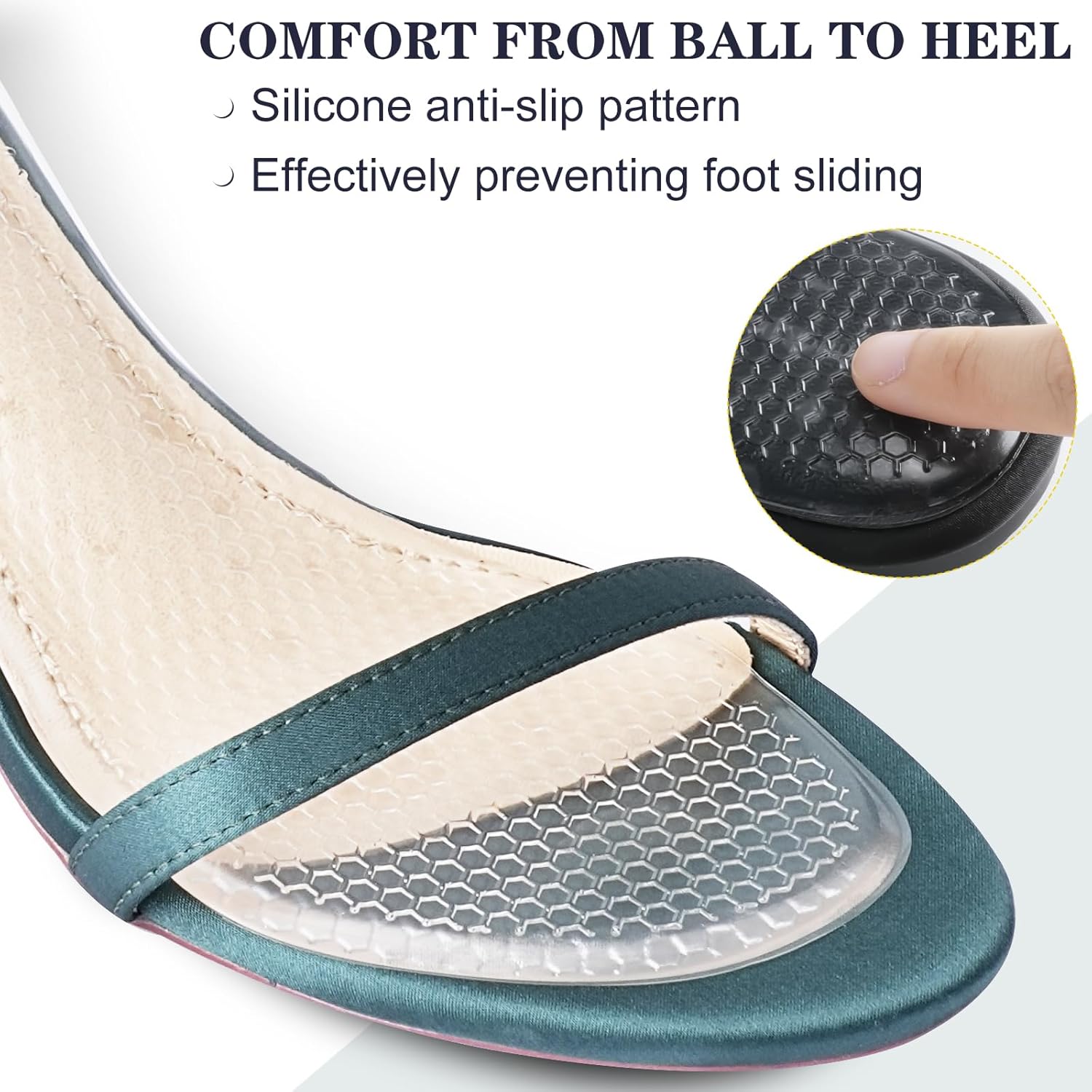 2 Pairs High Heel Inserts Women, Self-Adhesive Gel Sandal Inserts Insoles, New Anti Slip Design Comfort Insert, 3/4 Length Dress Shoe Inserts Pain Relief, Shock & Sweat Absorption, 2 Clear S - Image 4