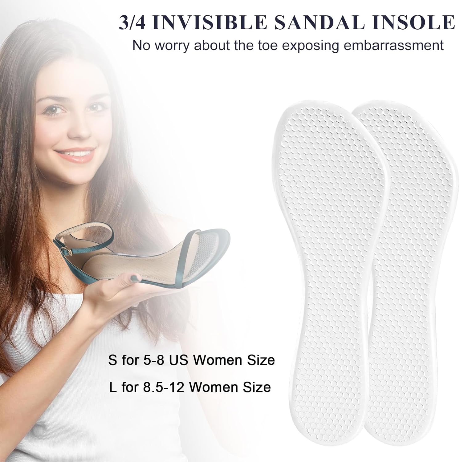 2 Pairs High Heel Inserts Women, Self-Adhesive Gel Sandal Inserts Insoles, New Anti Slip Design Comfort Insert, 3/4 Length Dress Shoe Inserts Pain Relief, Shock & Sweat Absorption, 2 Clear S - Image 6
