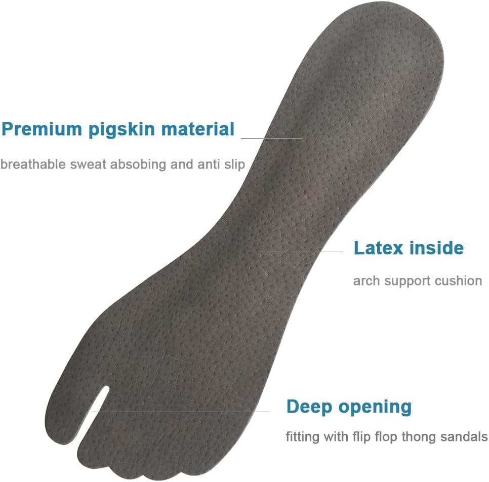2 Pairs Pigskin Flip Flop Insoles Anti-Slip, Self Adhesive Cushion Insert for Thong Sandals Pain Relief, Arch Support Sandals Slippers Insoles Prevent Calluses, Black Gray, 5-7.5 - Image 2