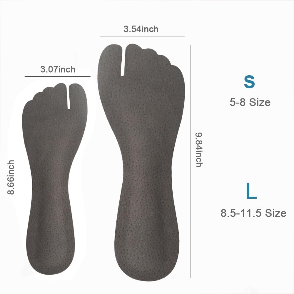 2 Pairs Pigskin Flip Flop Insoles Anti-Slip, Self Adhesive Cushion Insert for Thong Sandals Pain Relief, Arch Support Sandals Slippers Insoles Prevent Calluses, Black Gray, 5-7.5 - Image 4