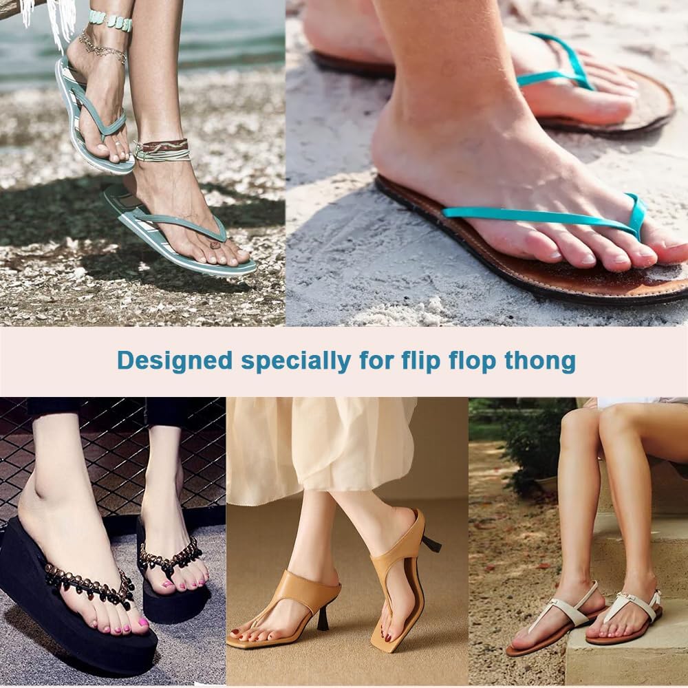2 Pairs Pigskin Flip Flop Insoles Anti-Slip, Self Adhesive Cushion Insert for Thong Sandals Pain Relief, Arch Support Sandals Slippers Insoles Prevent Calluses, Black Gray, 5-7.5 - Image 7