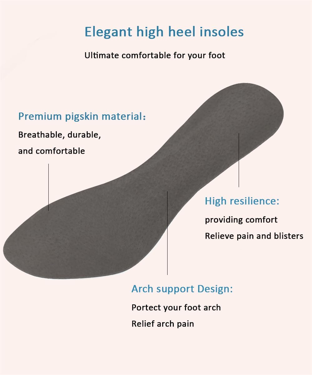 2 Pairs Pigskin High Heel Cushion Inserts, Anti-Slip Shoe Inserts for Dress Shoes Pain Relief, Adhesive Arch Support Sandal Insoles, Leather Cushioning Heel Insoles, Women M 7.5-9 - Image 2