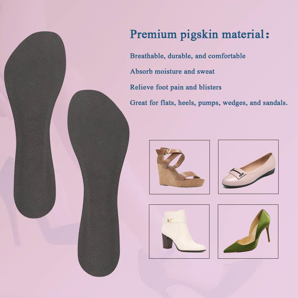 2 Pairs Pigskin High Heel Cushion Inserts, Anti-Slip Shoe Inserts for Dress Shoes Pain Relief, Adhesive Arch Support Sandal Insoles, Leather Cushioning Heel Insoles, Women M 7.5-9 - Image 5