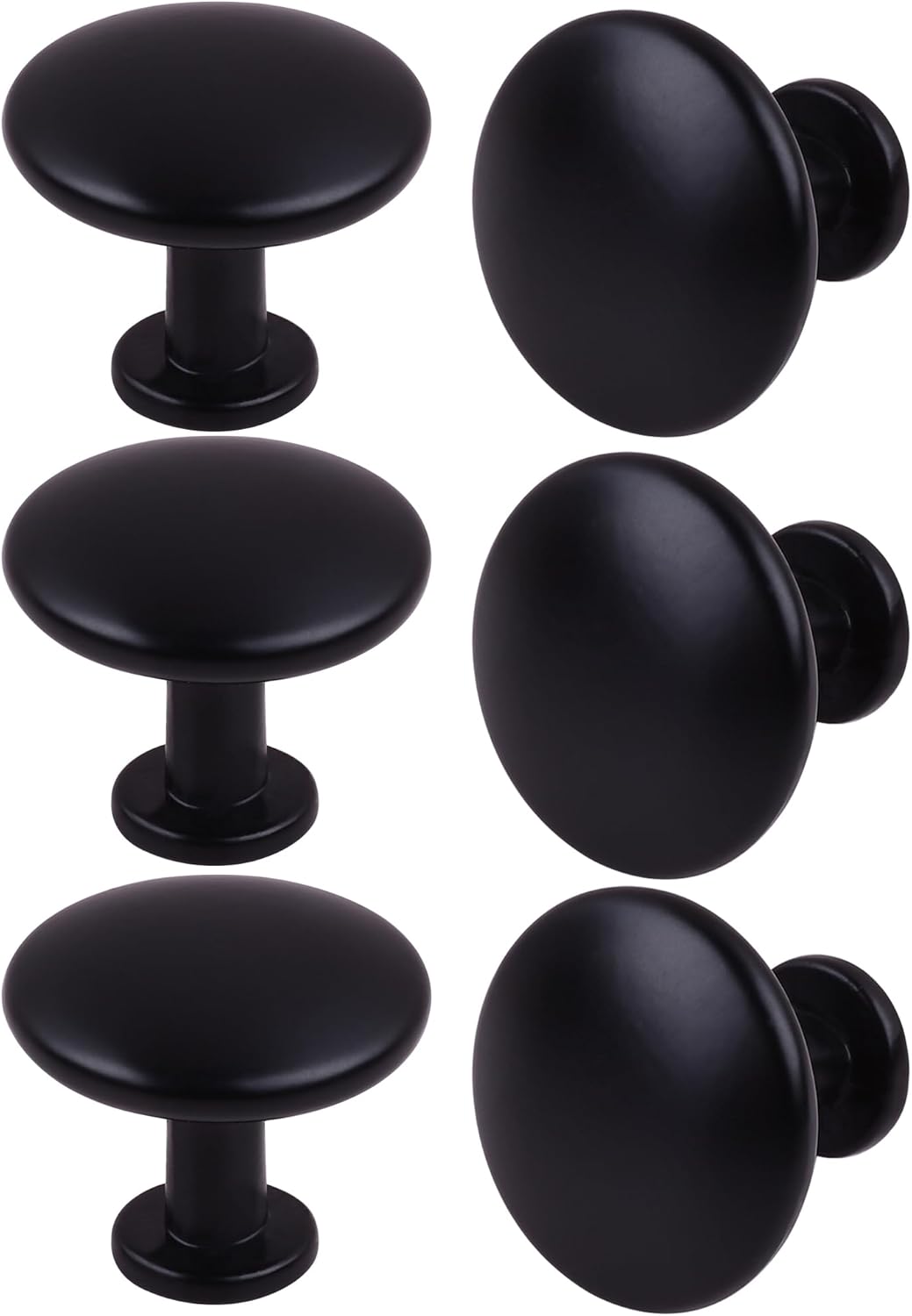 Pack of 6 Round Mushroom Shape Drawer Pulls Varnish Black Furniture Cupboard Aluminium Alloy Dresser Knobs Door Window Pull Handles Cabinet Hardware for Closet Wardrobe Pulls with Screws - Image 1