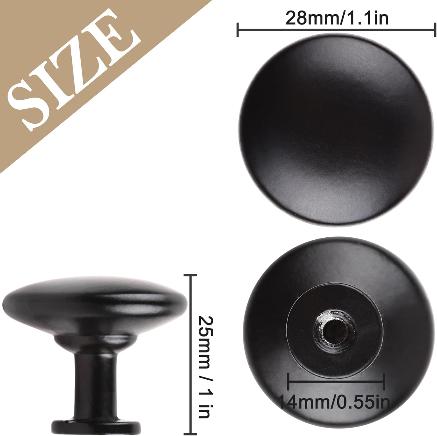Pack of 6 Round Mushroom Shape Drawer Pulls Varnish Black Furniture Cupboard Aluminium Alloy Dresser Knobs Door Window Pull Handles Cabinet Hardware for Closet Wardrobe Pulls with Screws - Image 2