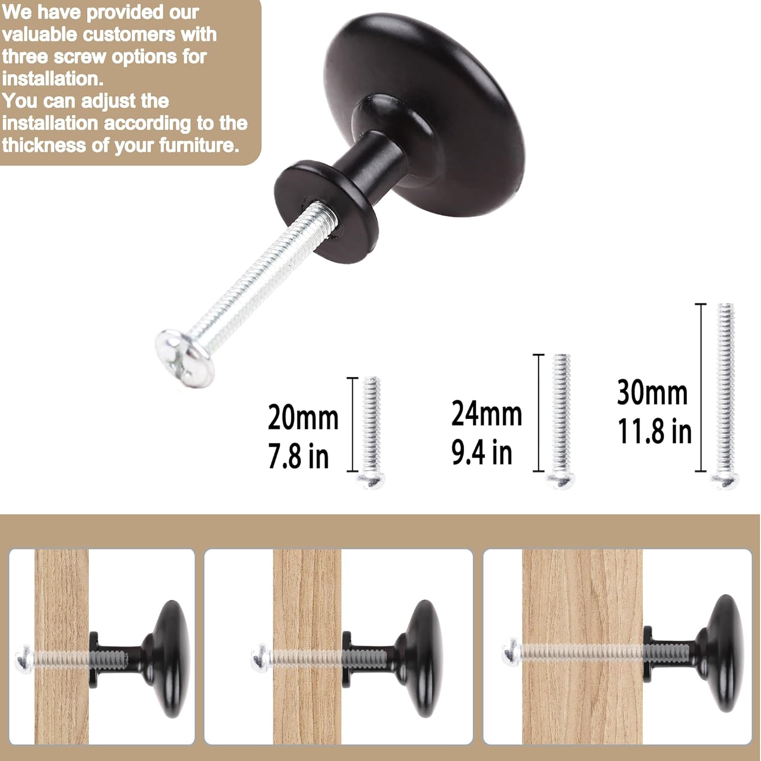 Pack of 6 Round Mushroom Shape Drawer Pulls Varnish Black Furniture Cupboard Aluminium Alloy Dresser Knobs Door Window Pull Handles Cabinet Hardware for Closet Wardrobe Pulls with Screws - Image 3