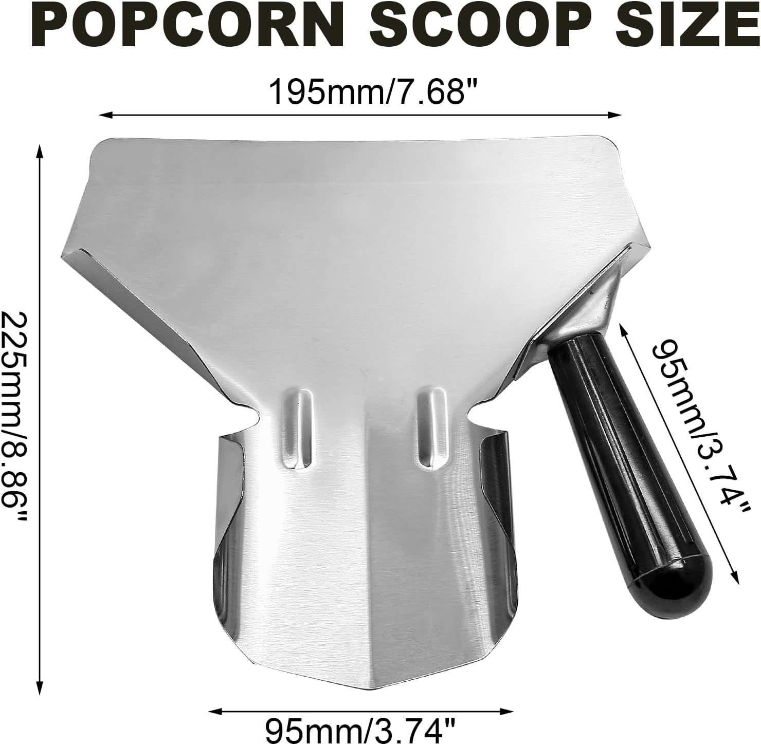 Biaungdo Stainless Steel French Fry Popcorn Scoop, Metal Popcorn Scoop, French Fry Bagger, Quick Fill Tool for Bags & Boxes, Multipurpose Scooper for Food, Fries, Snacks, Desserts, Ice(Right Handle) - Image 3