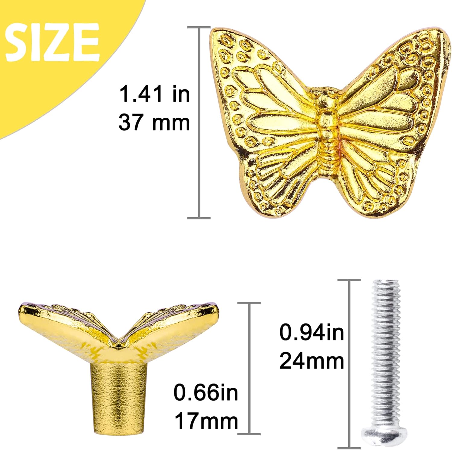 3 Pack Butterfly Shape Drawer Pulls - Stylish Kitchen Cabinet & Kid's Room Dresser Drawer Knobs - Modern Gold Dresser Knobs & Door/Window Pull Handles - Image 2