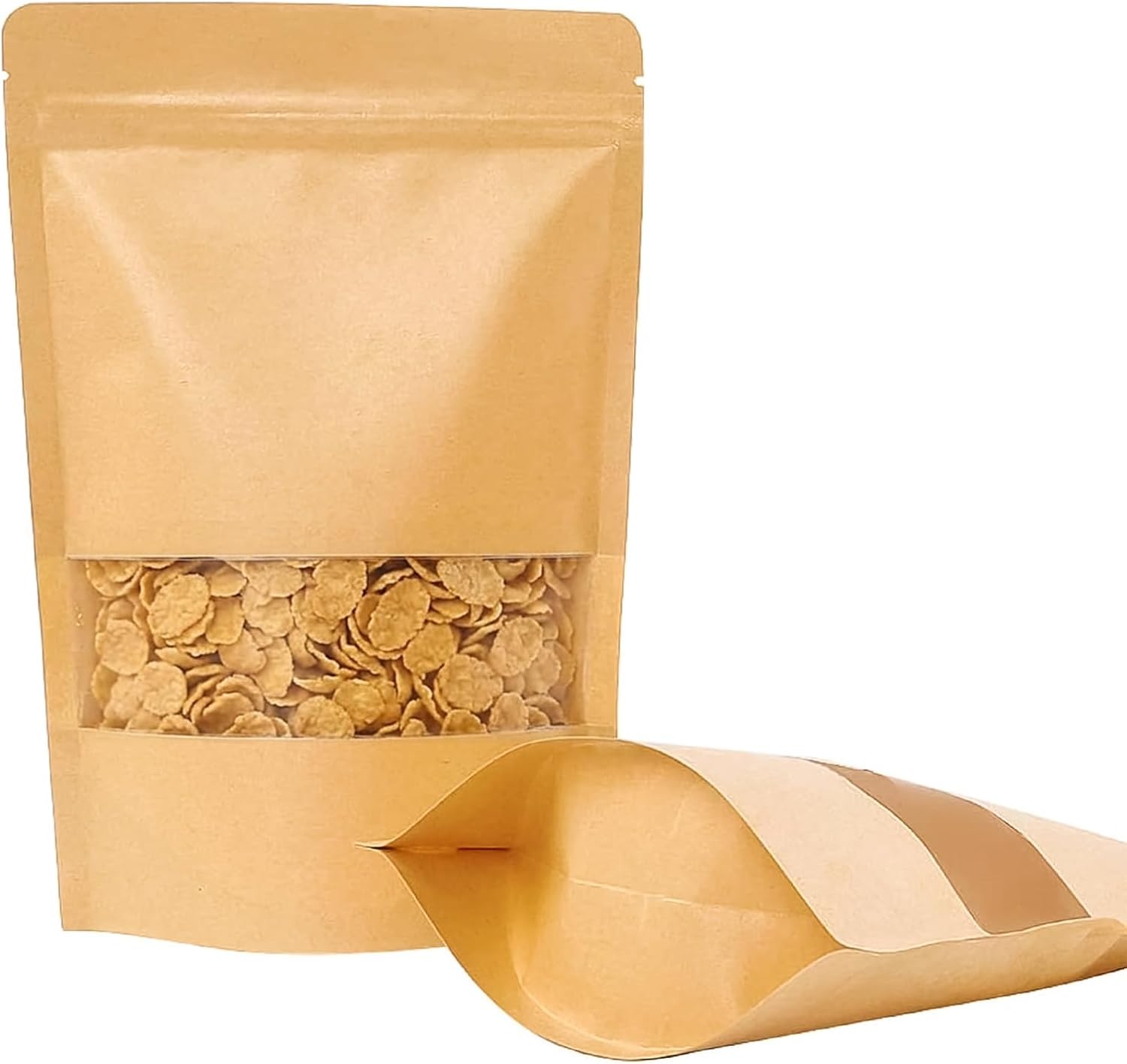 Moretoes 72pcs 5.9x8.6 Inches Kraft Paper Resealable Bags for Small Business, Stand Up Pouches, Food Packaging Bags with Window, Ziplock Coffee Pouches for Small Business - Image 1