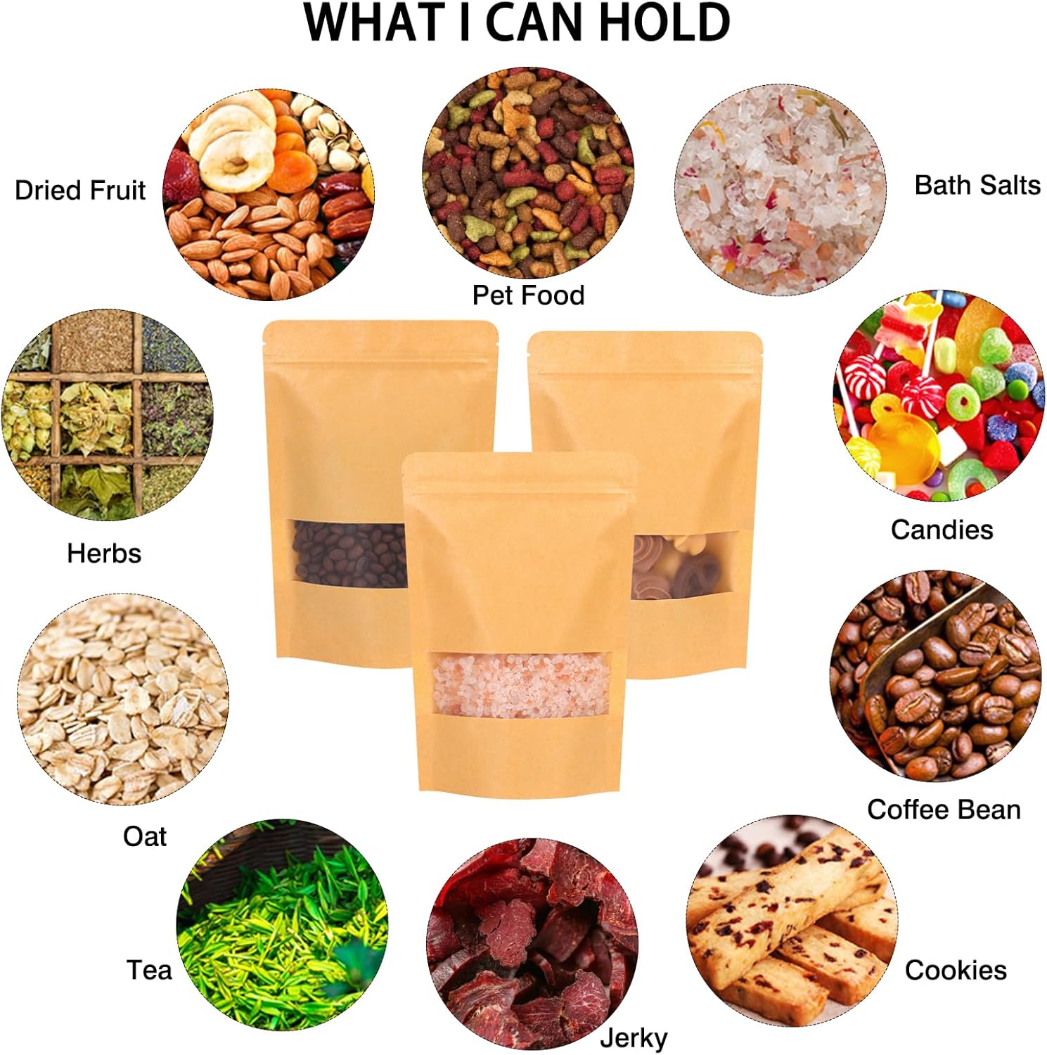 Moretoes 72pcs 5.9x8.6 Inches Kraft Paper Resealable Bags for Small Business, Stand Up Pouches, Food Packaging Bags with Window, Ziplock Coffee Pouches for Small Business - Image 5