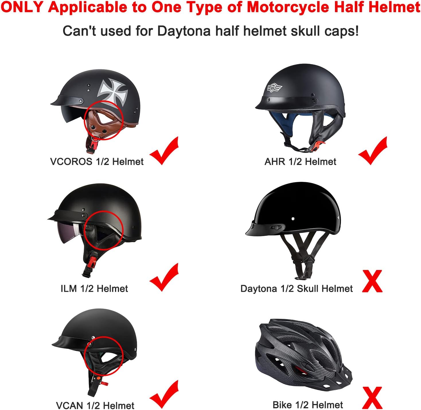 iGuerburn 2 Pair Half Helmet Ear Pads Speaker Pockets, Bluetooth Motorcycle Helmet Speakers Pouches 1/2 Helmet Accessories Ear Protection Reduce Wind Noise - Image 4
