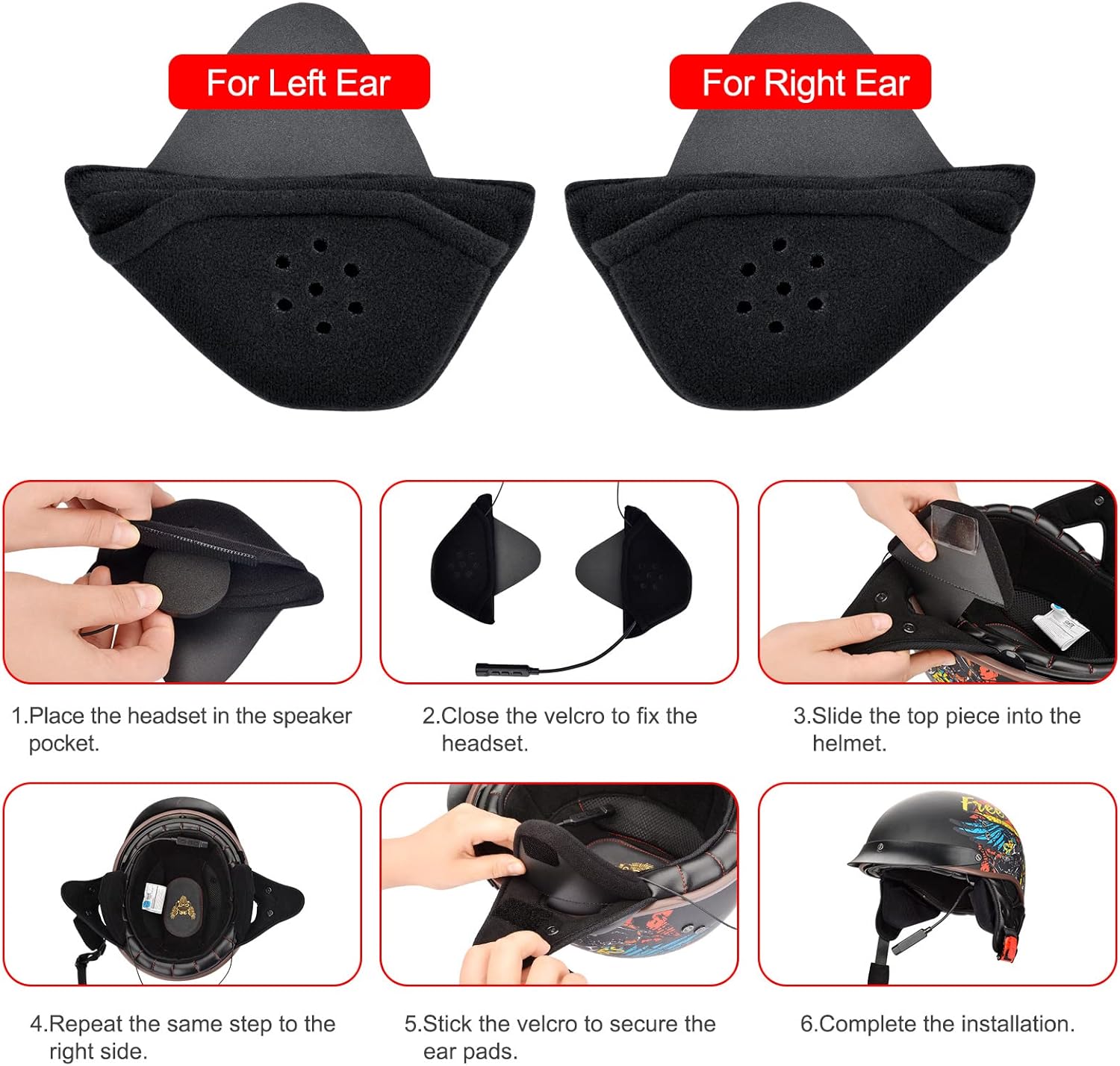iGuerburn 2 Pair Half Helmet Ear Pads Speaker Pockets, Bluetooth Motorcycle Helmet Speakers Pouches 1/2 Helmet Accessories Ear Protection Reduce Wind Noise - Image 6