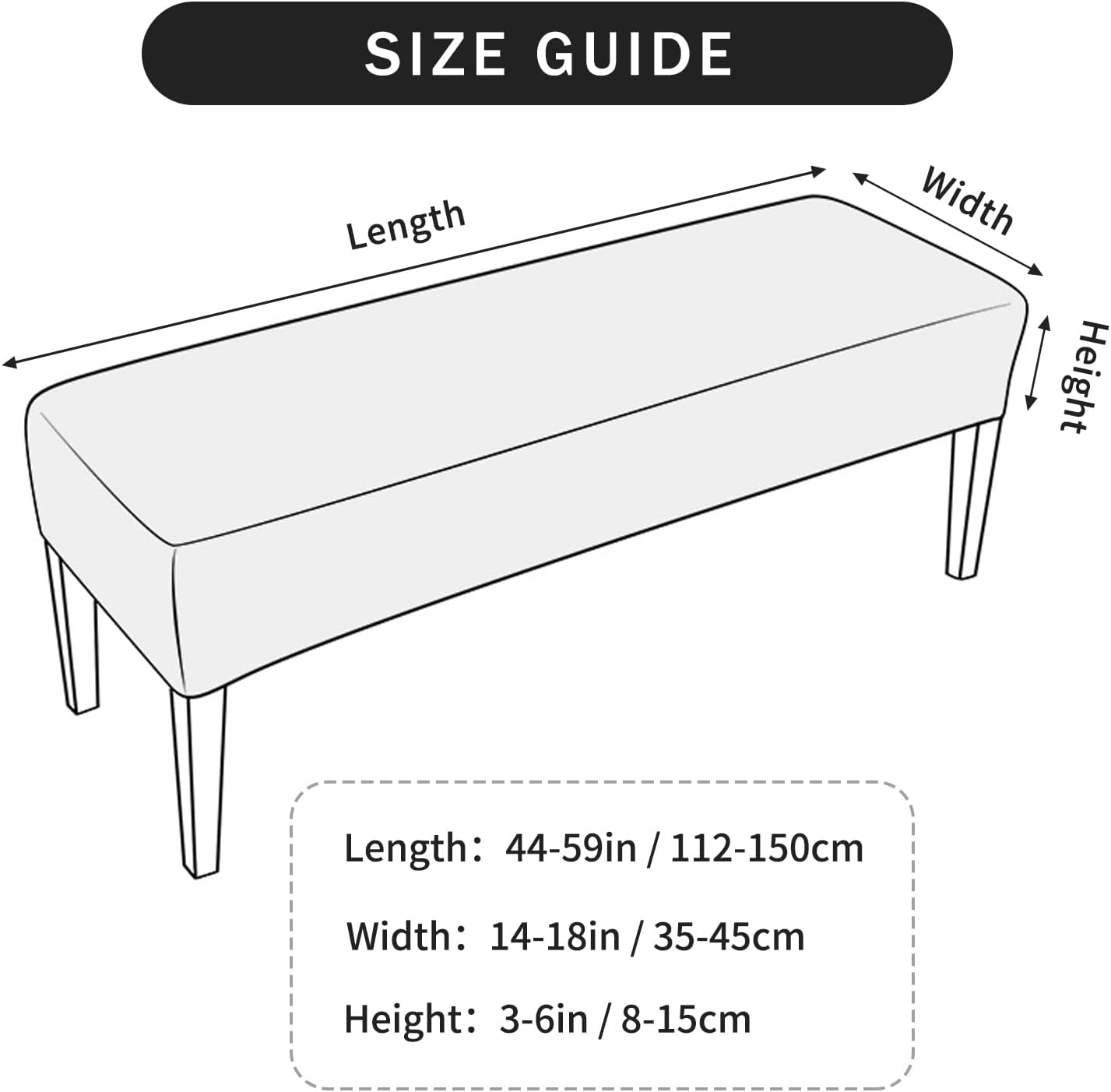 FORCHEER Dining Bench Cover Velvet Black Bench Slipcover for Living Room Rectangle 59inch Bench Seat Protector for Bedroom, Kitchen Washable(Velvet-Black) - Image 2