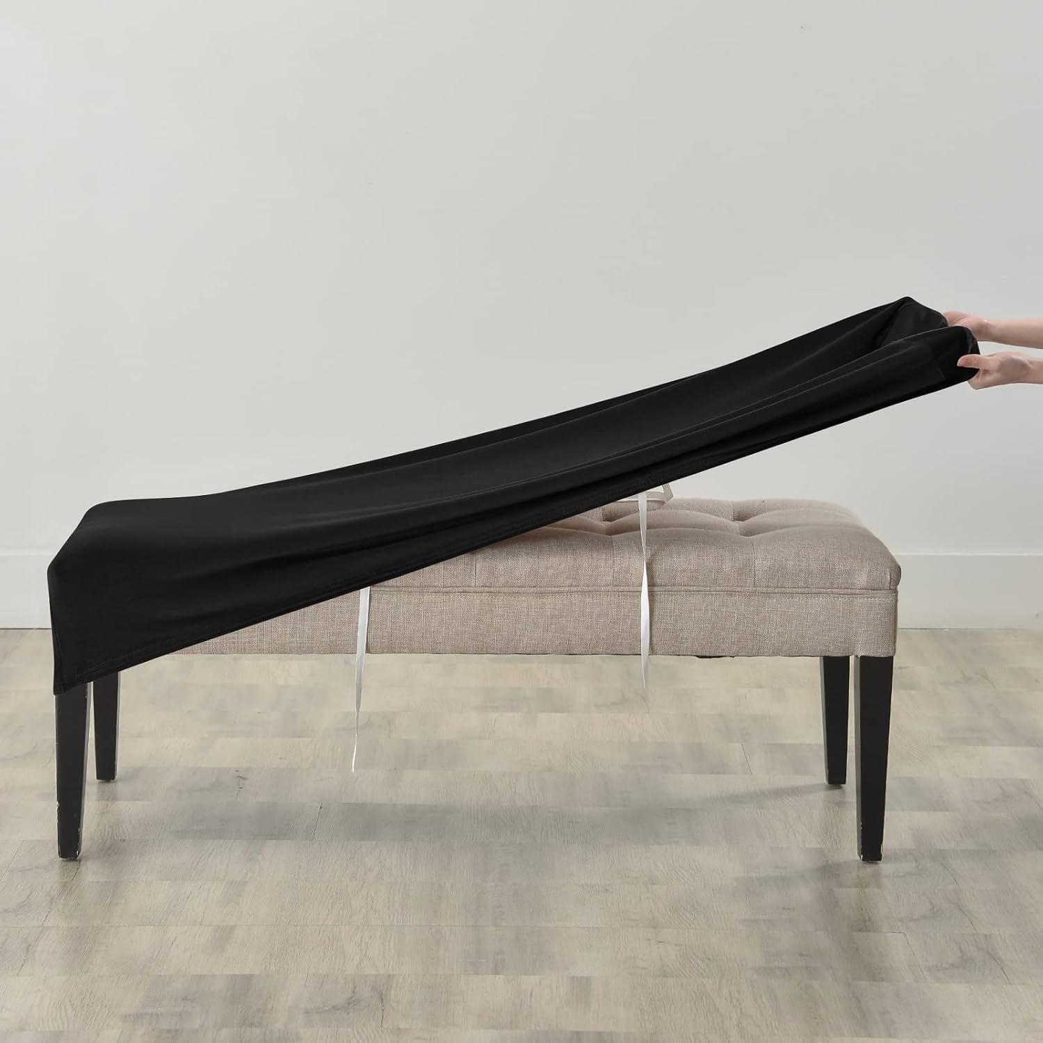 FORCHEER Dining Bench Cover Velvet Black Bench Slipcover for Living Room Rectangle 59inch Bench Seat Protector for Bedroom, Kitchen Washable(Velvet-Black) - Image 5
