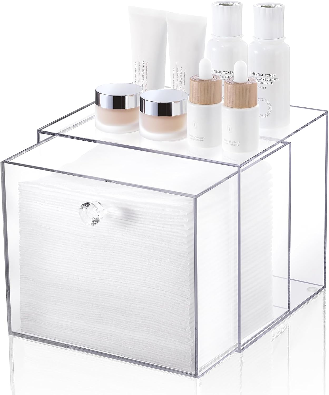Disposable Face Towel Container Box Compatible with Clean Skin Club Clean Towel XL, AcrylicTowel Storage Bin with Drawer, Makeup Organizer stackable holder, Ideal for Vanity, Bathroom Organization - Image 1