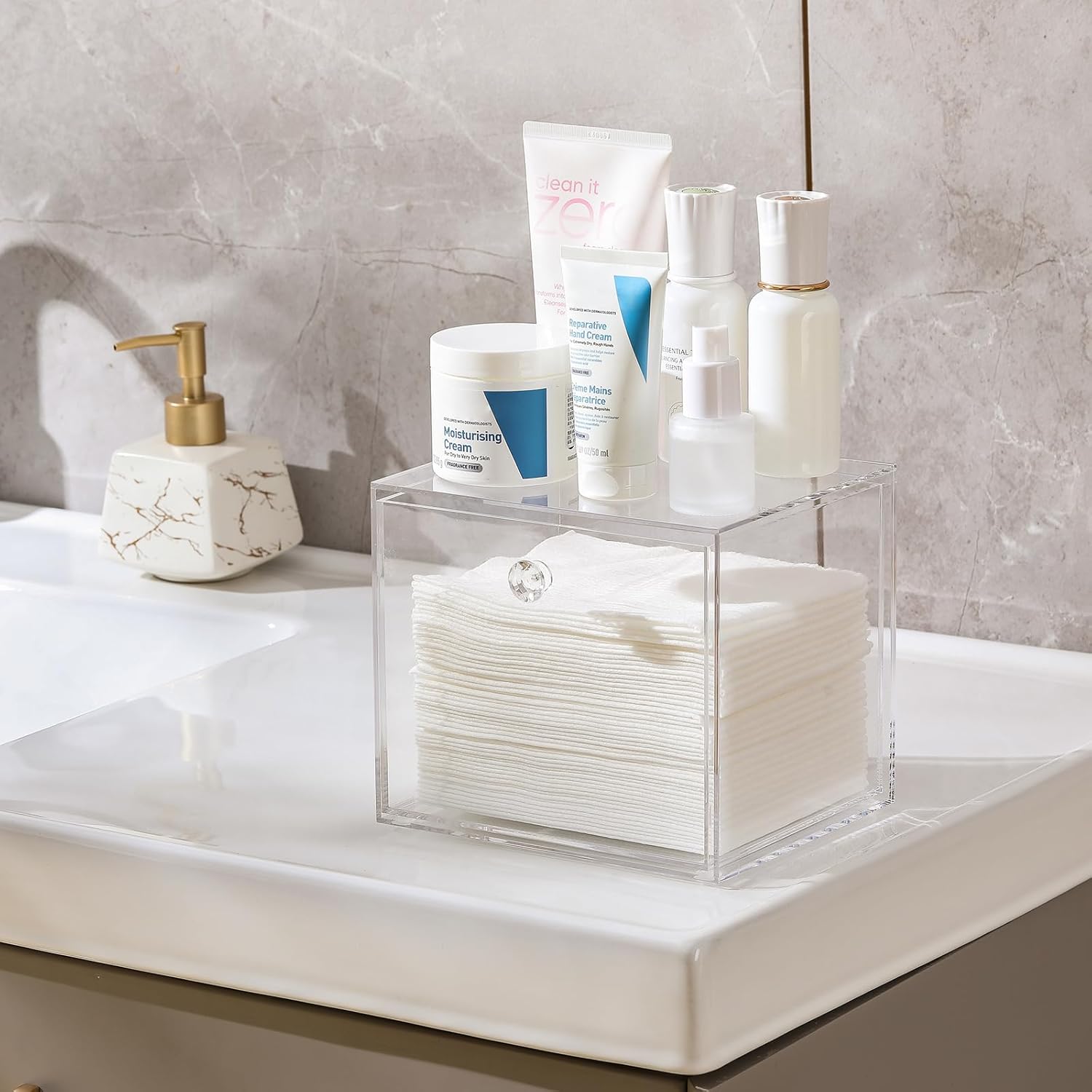 Disposable Face Towel Container Box Compatible with Clean Skin Club Clean Towel XL, AcrylicTowel Storage Bin with Drawer, Makeup Organizer stackable holder, Ideal for Vanity, Bathroom Organization - Image 5