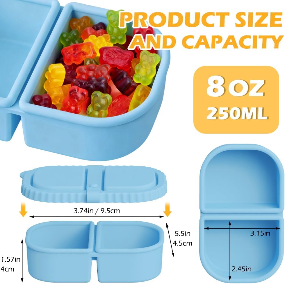 YQL 4 Pack Silicone Snack Containers with Leakproof Lids, Double-Compartment Bento Boxes for Kids & Adults, Reusable Food Storage for Snacks, Sauces, Lunch, Travel, and Meal Prep - Image 2