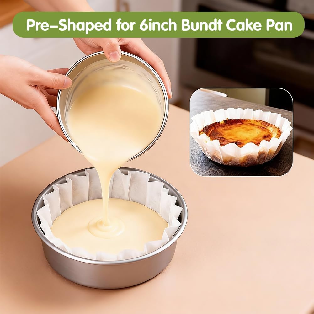 YQL 100PCS 6 Inch Disposable Basque Cake Liners, Non-Stick Parchment Baking Cups for Cheesecake, Muffin, Cupcake, Heat-Resistant Wrappers for Oven, Air Fryer, Microwave, White - Image 3