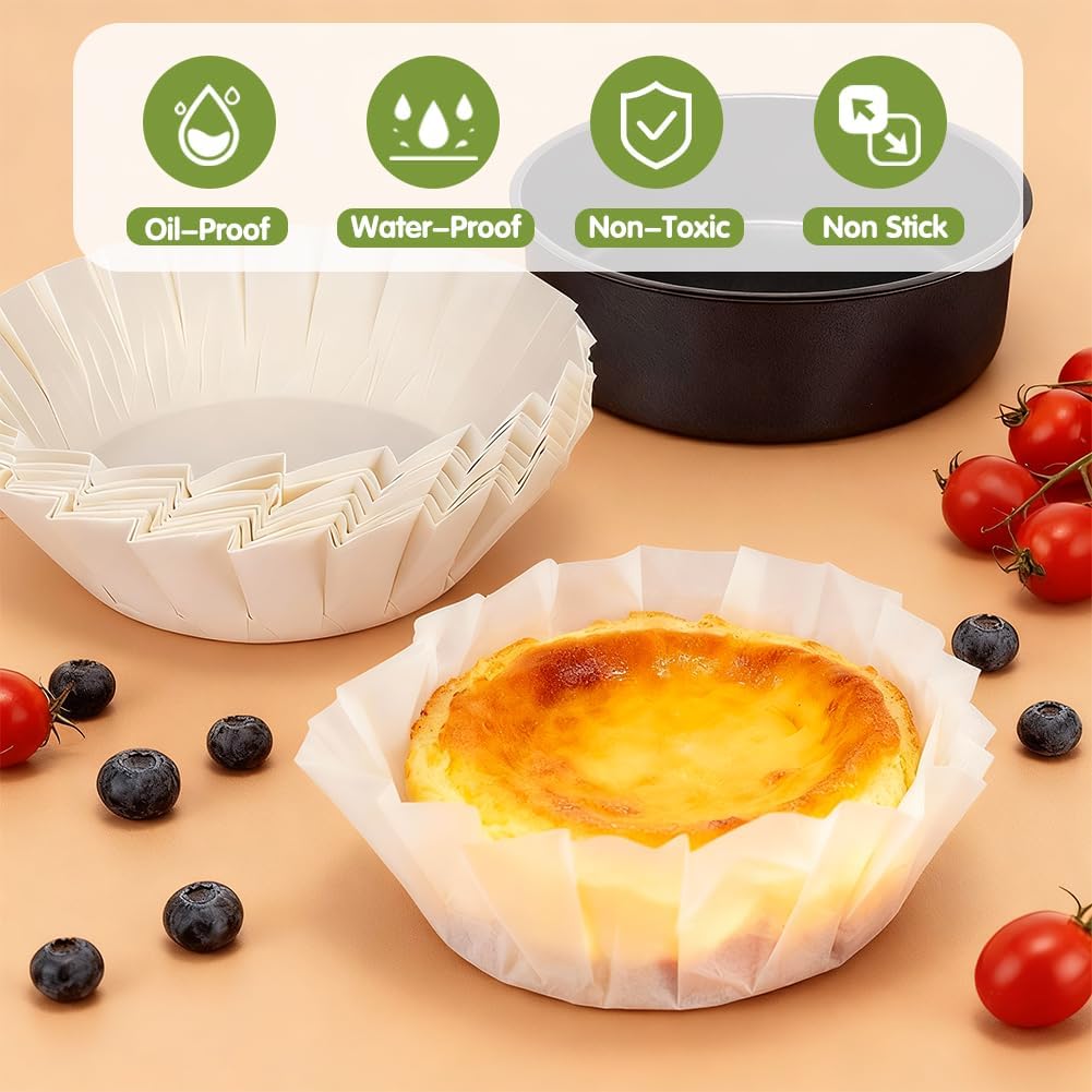 YQL 100PCS 6 Inch Disposable Basque Cake Liners, Non-Stick Parchment Baking Cups for Cheesecake, Muffin, Cupcake, Heat-Resistant Wrappers for Oven, Air Fryer, Microwave, White - Image 5