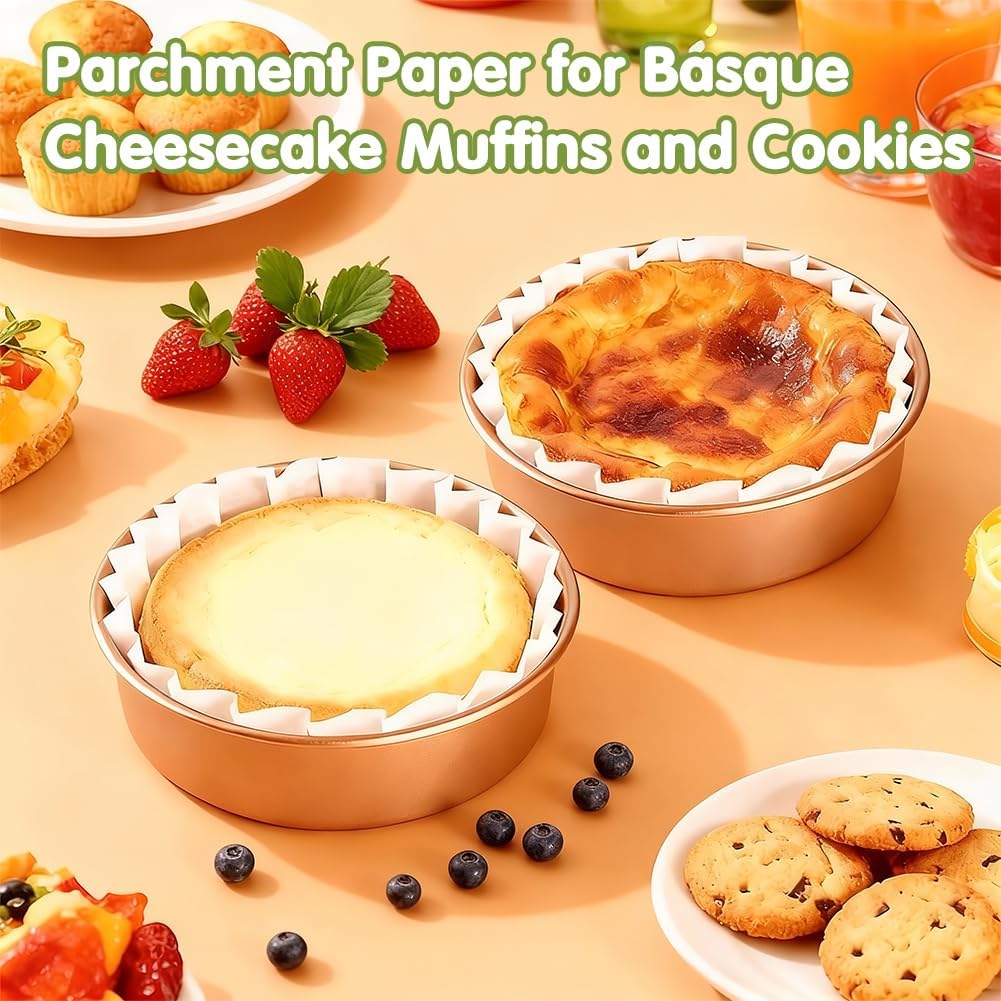 YQL 100PCS 6 Inch Disposable Basque Cake Liners, Non-Stick Parchment Baking Cups for Cheesecake, Muffin, Cupcake, Heat-Resistant Wrappers for Oven, Air Fryer, Microwave, White - Image 6