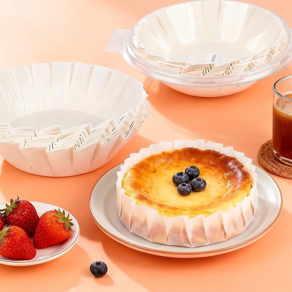 YQL 100PCS 6 Inch Disposable Basque Cake Liners, Non-Stick Parchment Baking Cups for Cheesecake, Muffin, Cupcake, Heat-Resistant Wrappers for Oven, Air Fryer, Microwave, White - Image 7